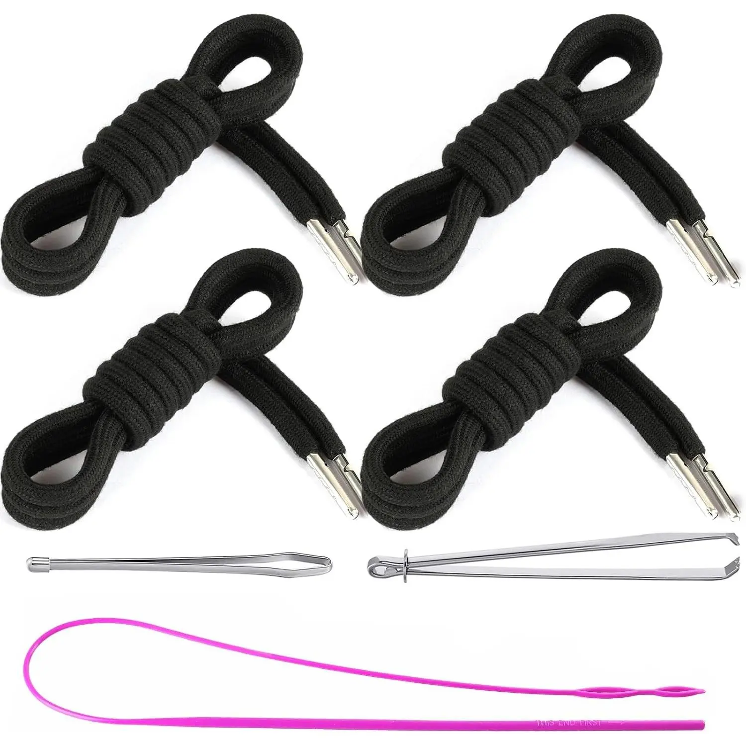 4 Pieces 53 Inch Replacement Drawstring Cords with Easy Threader for Sweatpants, Shorts, Pants and Hoodies (Black)