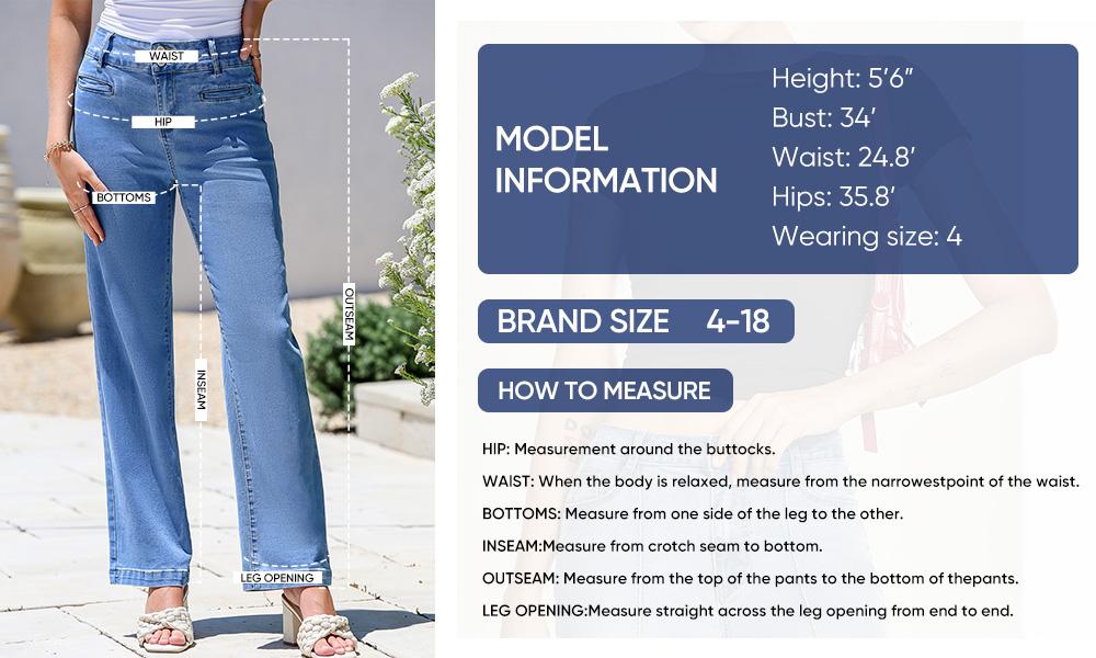 Sidefeel Women's Jeans High Waisted Straight Leg Stretchy Jeans Trendy Welt Pockets Loose Wide Leg Zimbaplatinum Denim Pants