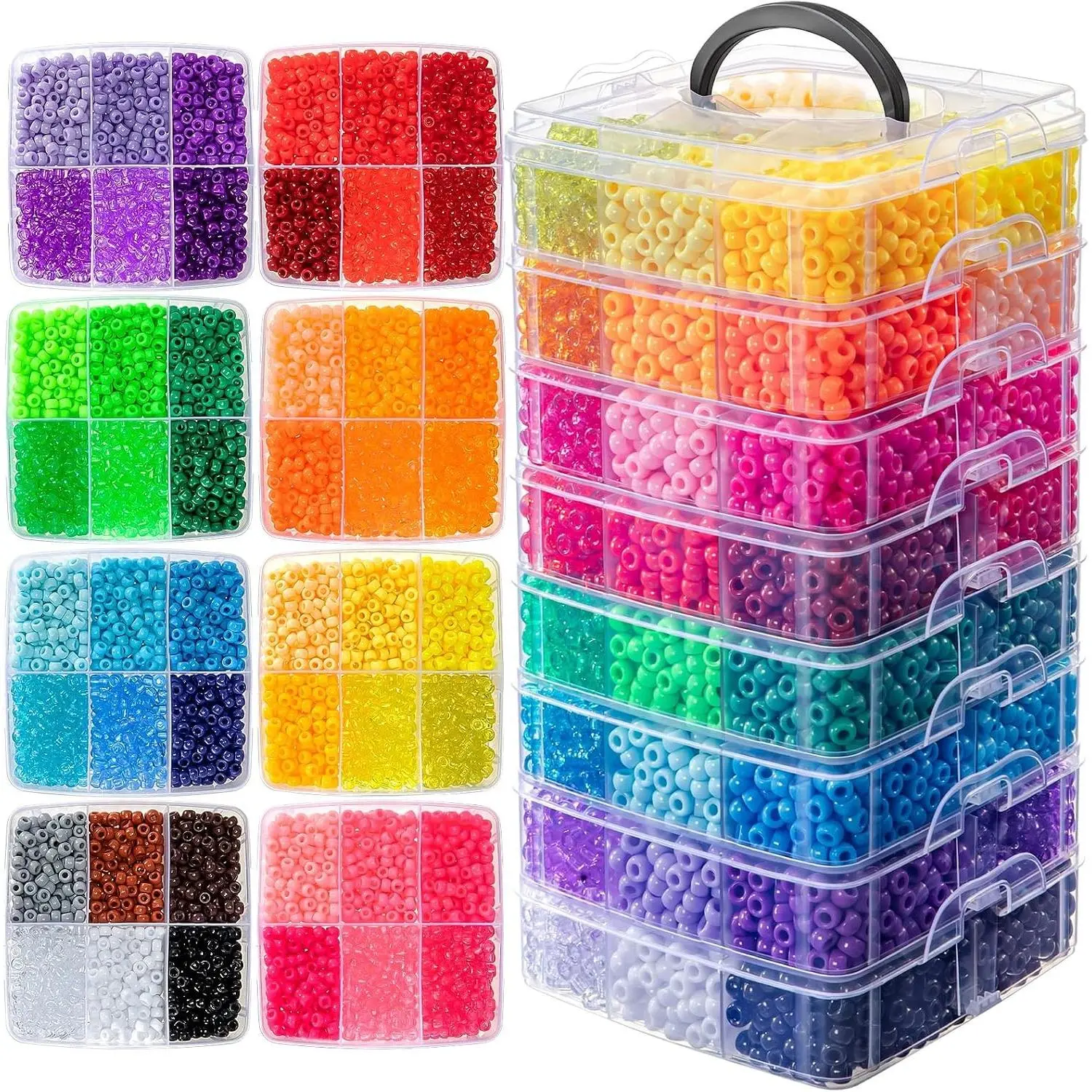 10,000PCS Pony Beads Bulk, 48 Colors 6x9mm Plastic Kandi Beads for DIY Bracelet Making Hair Braiding Kandi Jewelry Key Chains Crafts Gifts (5.73LB, Shockproof Packaging)