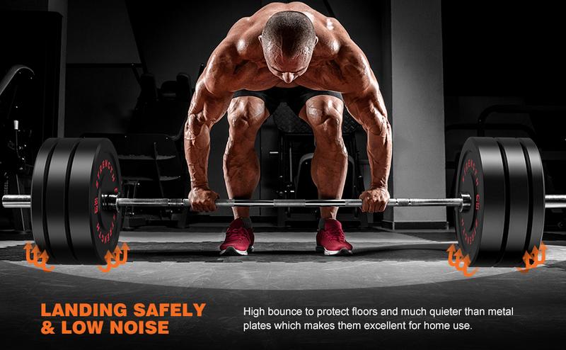 Bearbro Bumper Plates, Olympic Bumper Plates Set, 2-Inch Rubber Weight Plates with Steel Insert for Weight Lifting and Strength Training - Sold in Single, Pairs or Sets(20lb-260lb）)