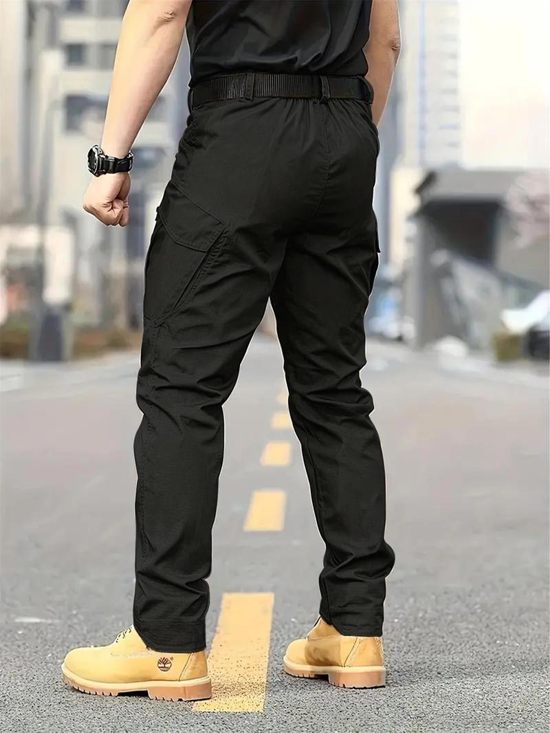 Men's Solid Color Flap Pocket Zipper Fly Cargo Pants without Belt Accessories, Casual Comfy Button Fly Trousers for Daily Wear, Men's Bottoms for All Seasons, Menswear, Plain