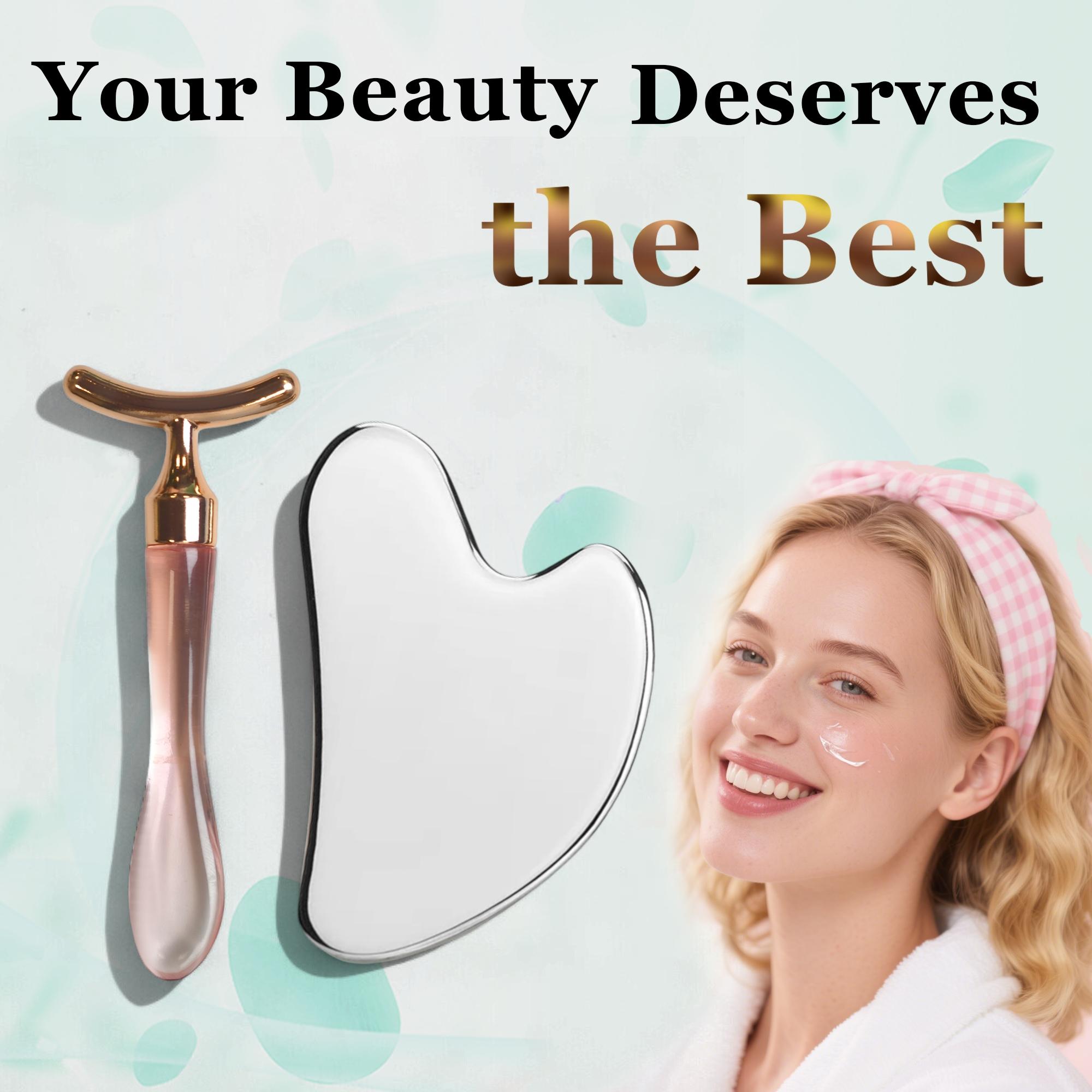 Stainless Steel Gua Sha Scraper Set, Metal Eye Massager Stick, Facial Sculpting Skincare Tool, Women Gift, Includes Storage Bag, Skin Care Tools