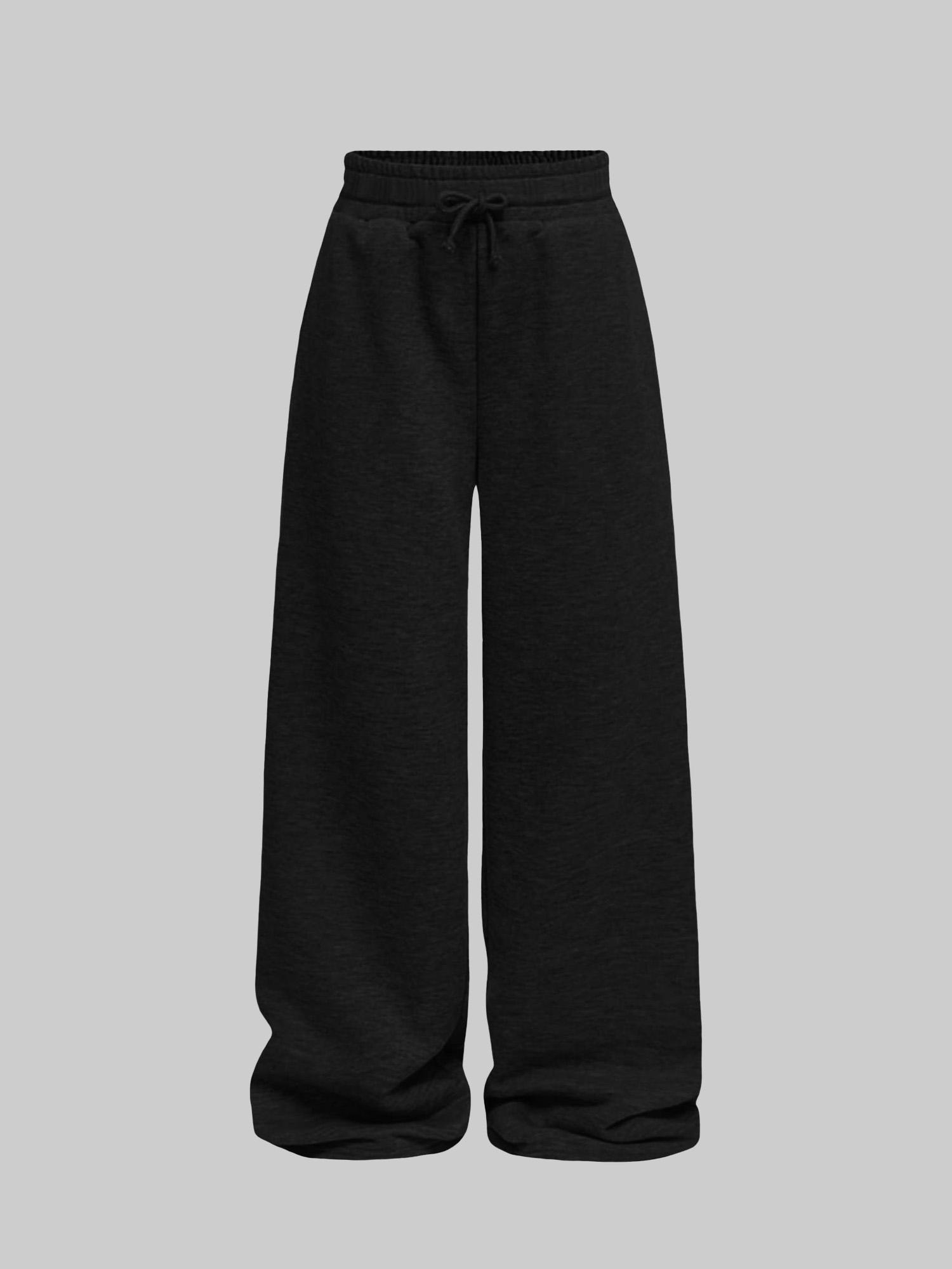 Women's Solid Color Wide Leg Sweatpants with Drawstring Waist, Breathable Outdoor Running Pants for All Seasons, Fitness and Commuting Wear