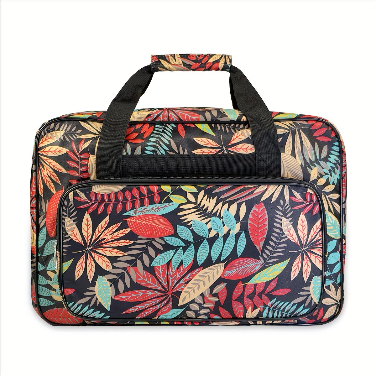 1pc Fabric Sewing Machine Carry Case with Pocket, Mixed Color Leaf Pattern, Universal Travel Tote Storage Bag for Most Standard Sewing Machines