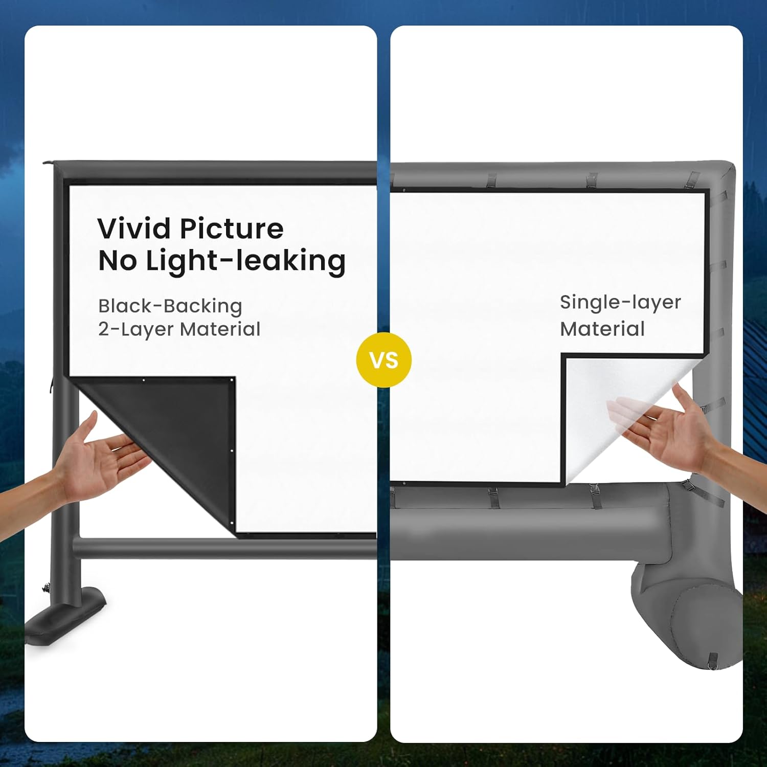 Inflatable Projector Screen - No Blower Silent Design & Black Backing, Indoor Outdoor Movie Night for Pool Parties/Camping