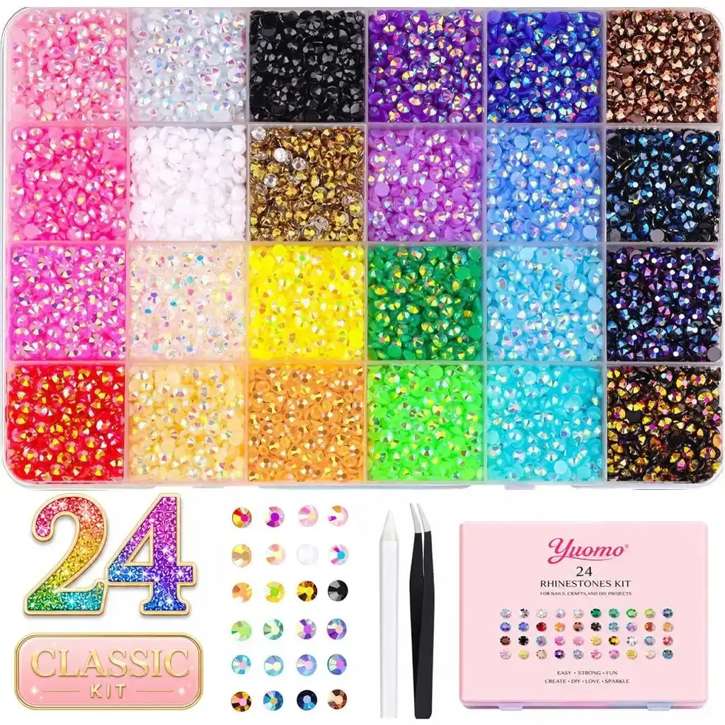 24-Color Jelly Rhinestones Bling Craft Kit, 30,000 Pcs 3mm Multicolor Synthetic Resin Flatback Gems for Nail Art, DIY Crafts, Tumblers, Shoes, Phone Cases, Jewelry Making, Face Gems, Party Favors, Holiday Decor, Gift for Women