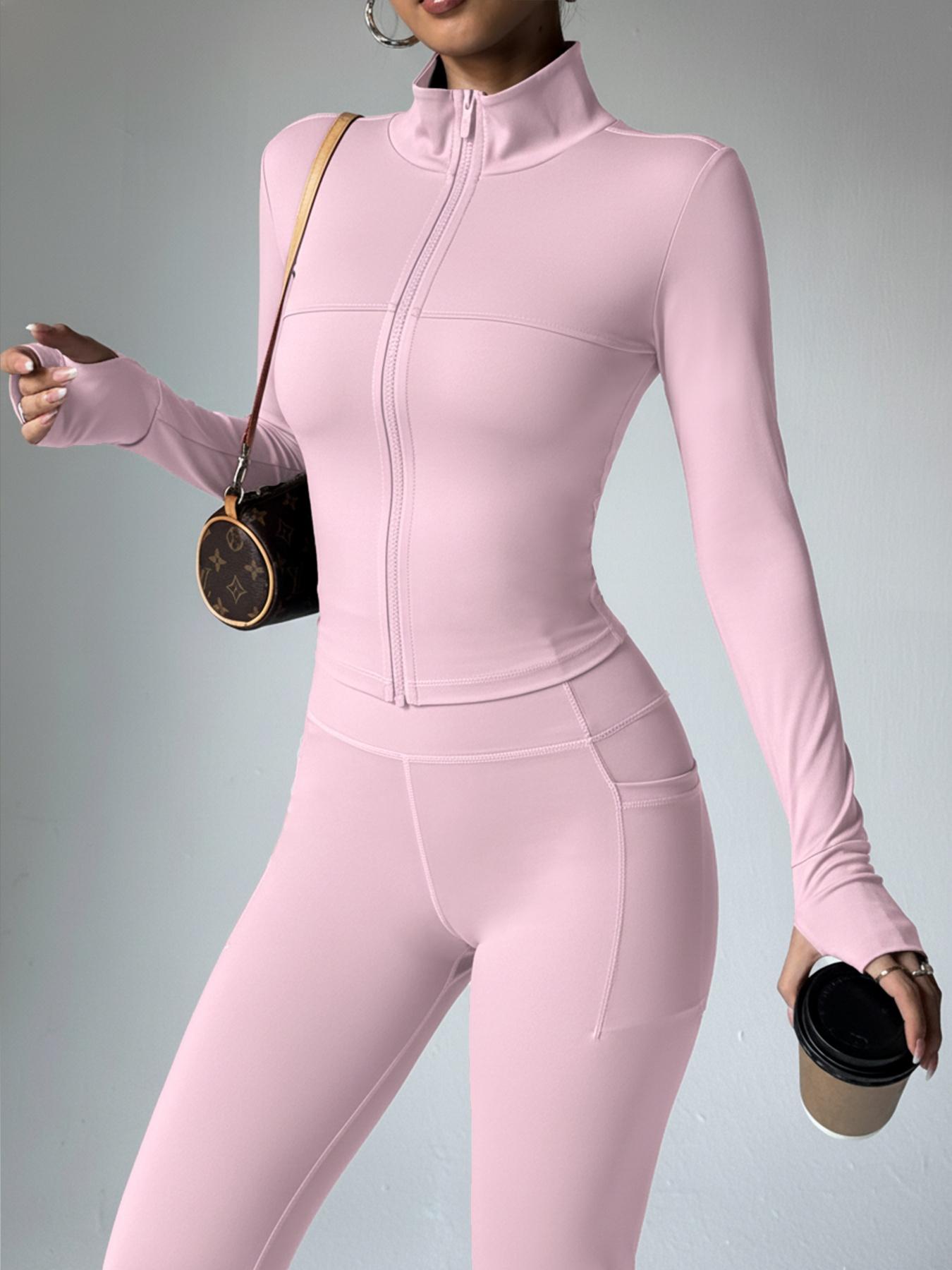 Women's High Stretch Quick-Dry Breathable Long Sleeve Top and Wide Leg Pants Set, Sporty Plain Design, All Seasons Wear