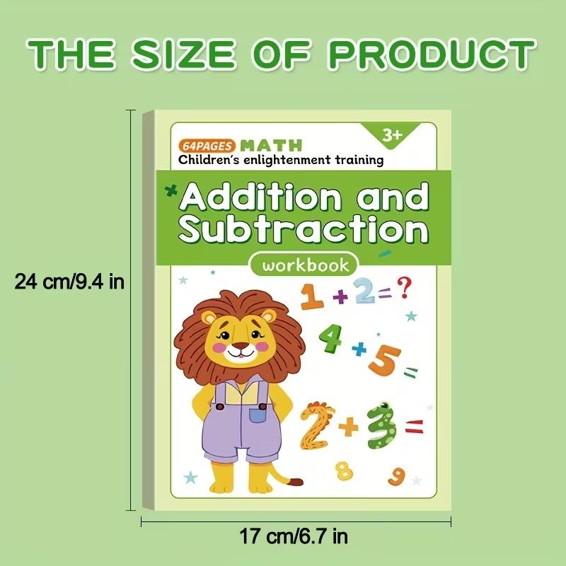 64 Pages Mental Math Workbook Set, Addition & Subtraction Up to 10, Suitable for 3-6 Years Old, Fun Learning Activities for Classroom & Home
