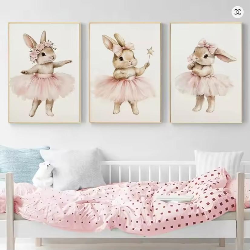 1pc Frameless Cute Ballerina Bunny Ballet Animal Posters and Prints Canvas Printing Wall Art Picture for Girls Room Nursery Home Decor (9 different styles to choose from)