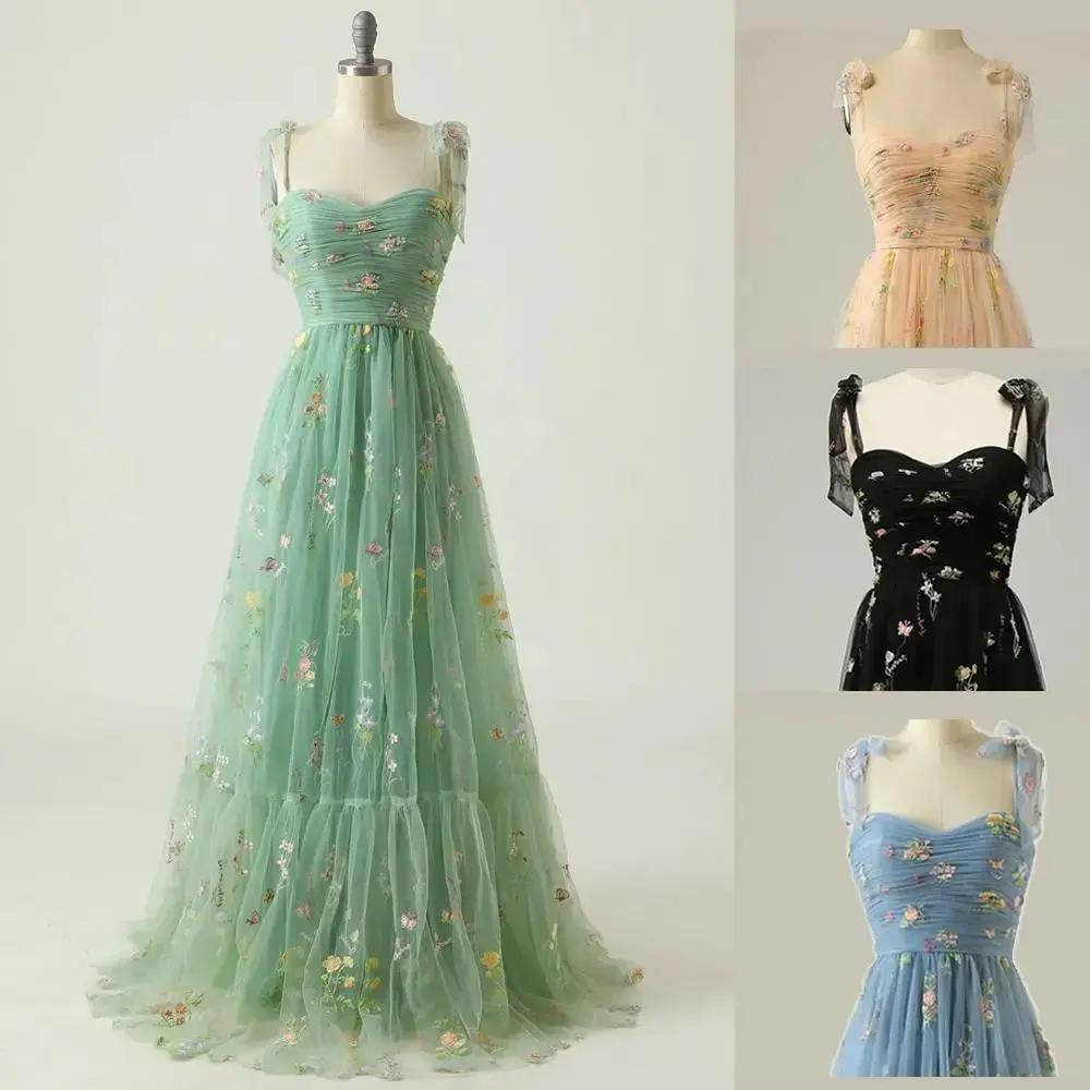 2025 Fairy Tale Bridesmaid Dress Women Elegant Mesh Ball Gown Ethereal Forest Princess Formal Party Dress with Floral Lace