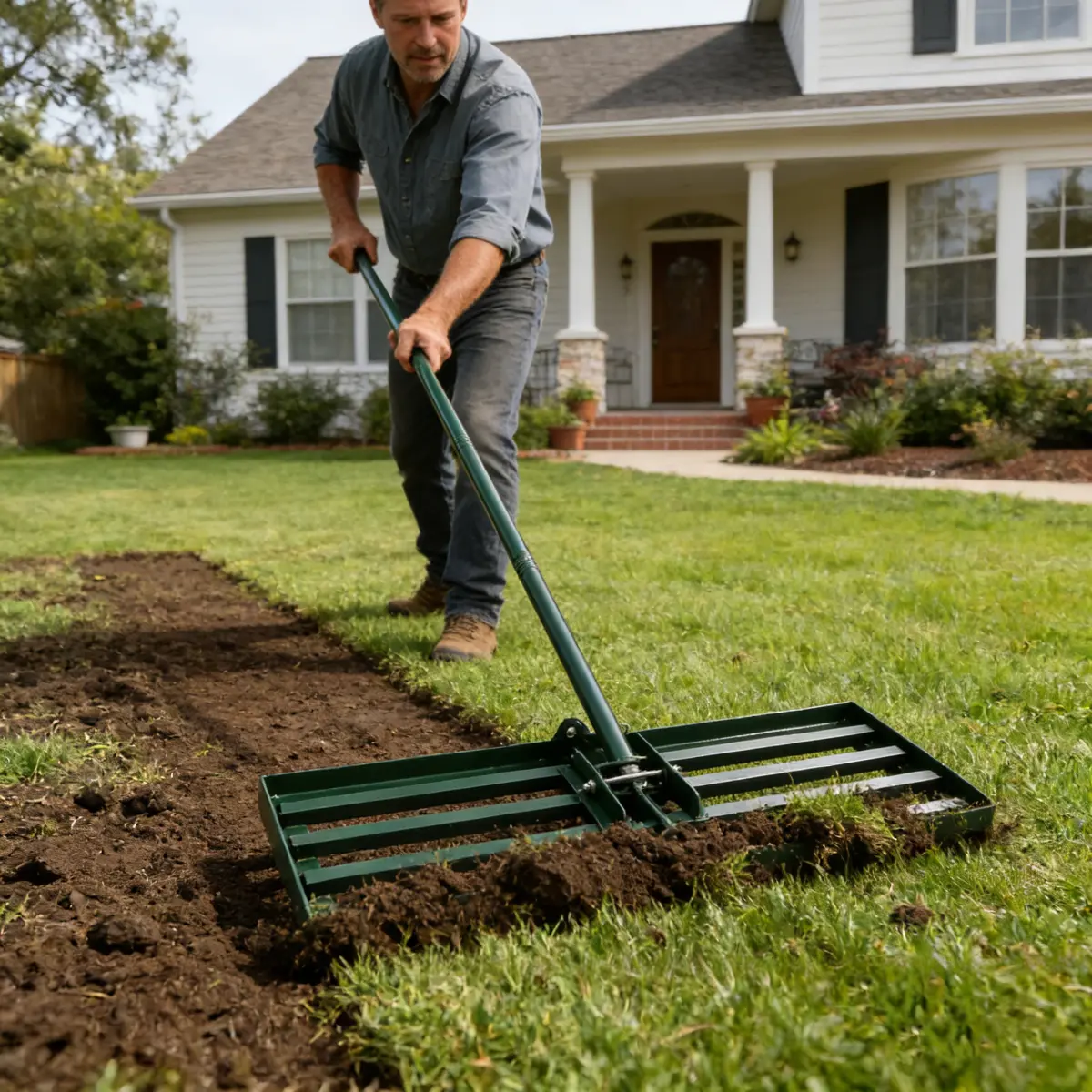Heavy Duty Lawn Leveling Rake with 79.5in Long Handle for Lawn Care, Soil Leveling, Compost Beds Use
