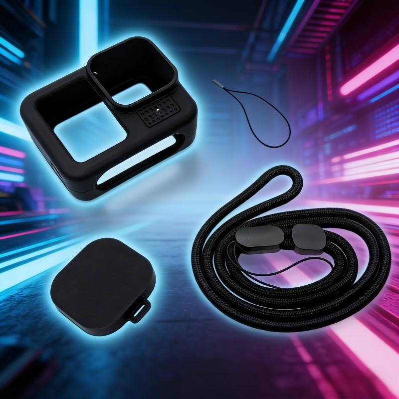 Rammind Silicone Case for Gopro Hero 12 11 10 9, Tempered Glass Screen Protector, Protective Film Lens Cap Cover for Go Pro 13