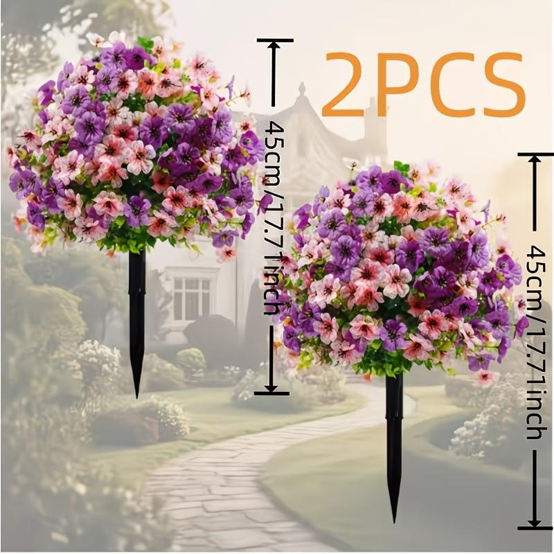 1/2 Pack Artificial Violet Tree with Ground Stake, UV Resistant Plastic Fake Flower Bush, Vibrant Faux Flowers, Decorative Faux Flowers, Artificial Flower Decorations, Colorful Flowers for Indoor Outdoor Easter Garden Wedding Decor, Artificial Plants