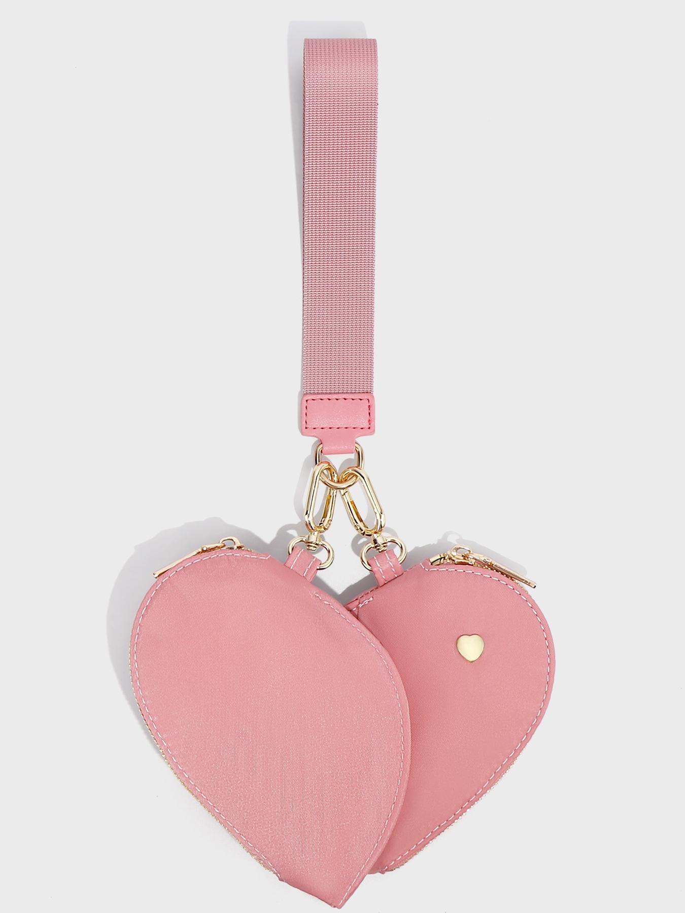 Women's Heart Dual Pouch Wristlet, Small Stylish Keychain Wristlet Strap, Mini Detachable Keychain Wallet, Portable Coin Purse for All Occasions
