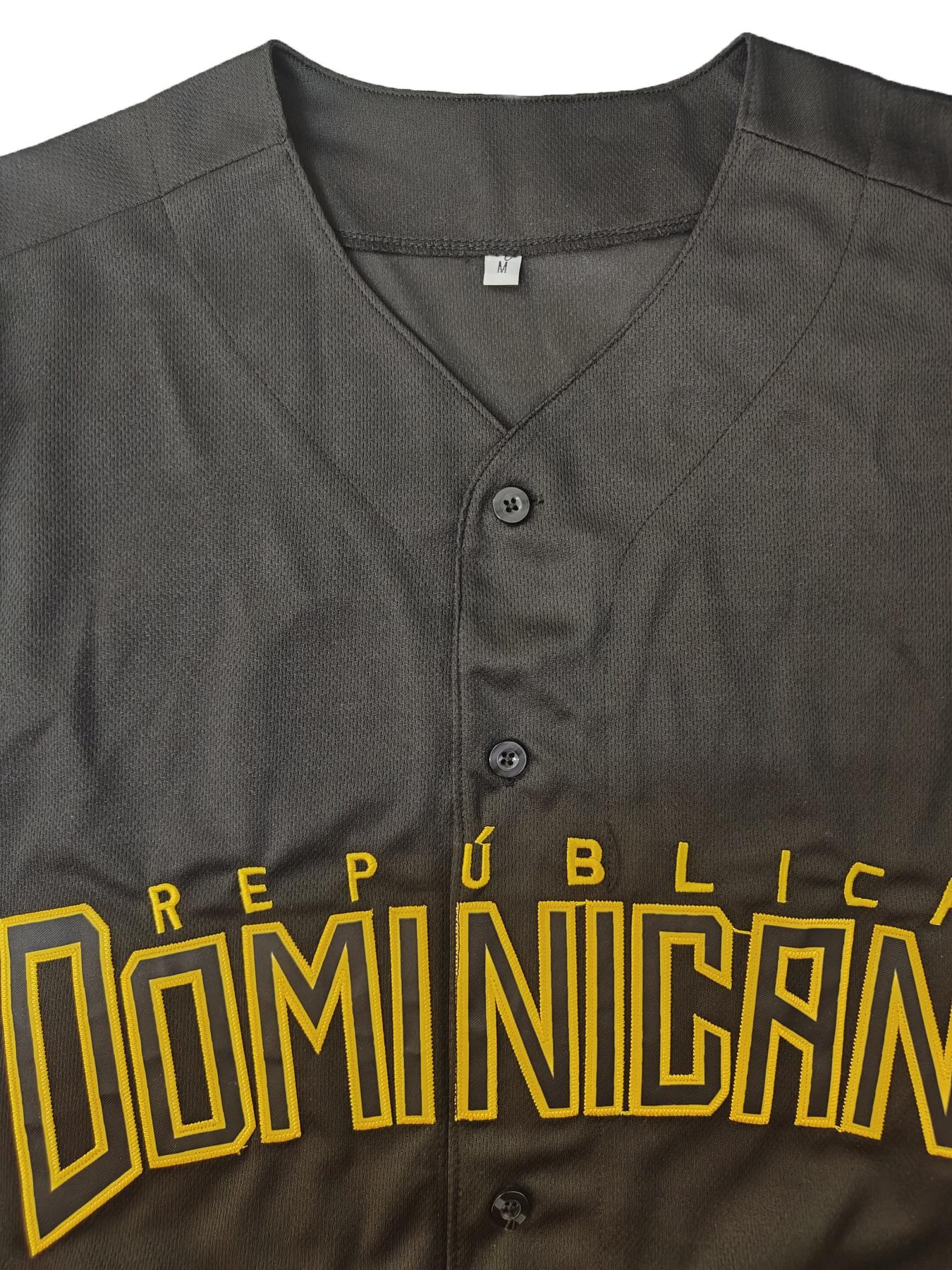 Dominican 13 Western Baseball Jersey, Embroidered Letter and Number Design, Casual Loose-Fit Breathable V Neck Top  for All Seasons