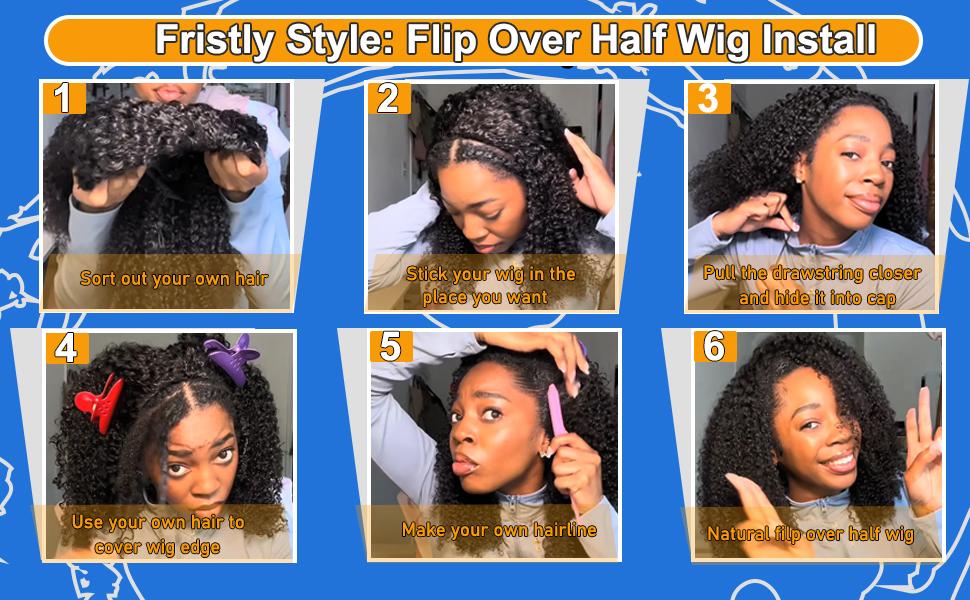 【Half Wig】Bling Hair Human Hair Half Wig for Black Women 200% Density 3 In 1 Half Wig Human Hair 12-32 Inch Spiral Curly Seamless Flip Over Wear and Go Wigs with Drawstring Quick Install Beginners Friendly FallFreshness 【Half Wig】Bling Hair Human Hair Half Wig for Black Women 200% Density 3 In 1 Half Wig Human Hair 12-32 Inch Spiral Curly Seamless Flip Over Wear and Go Wigs with Drawstring Quick Install Beginners Friendly FallFreshness