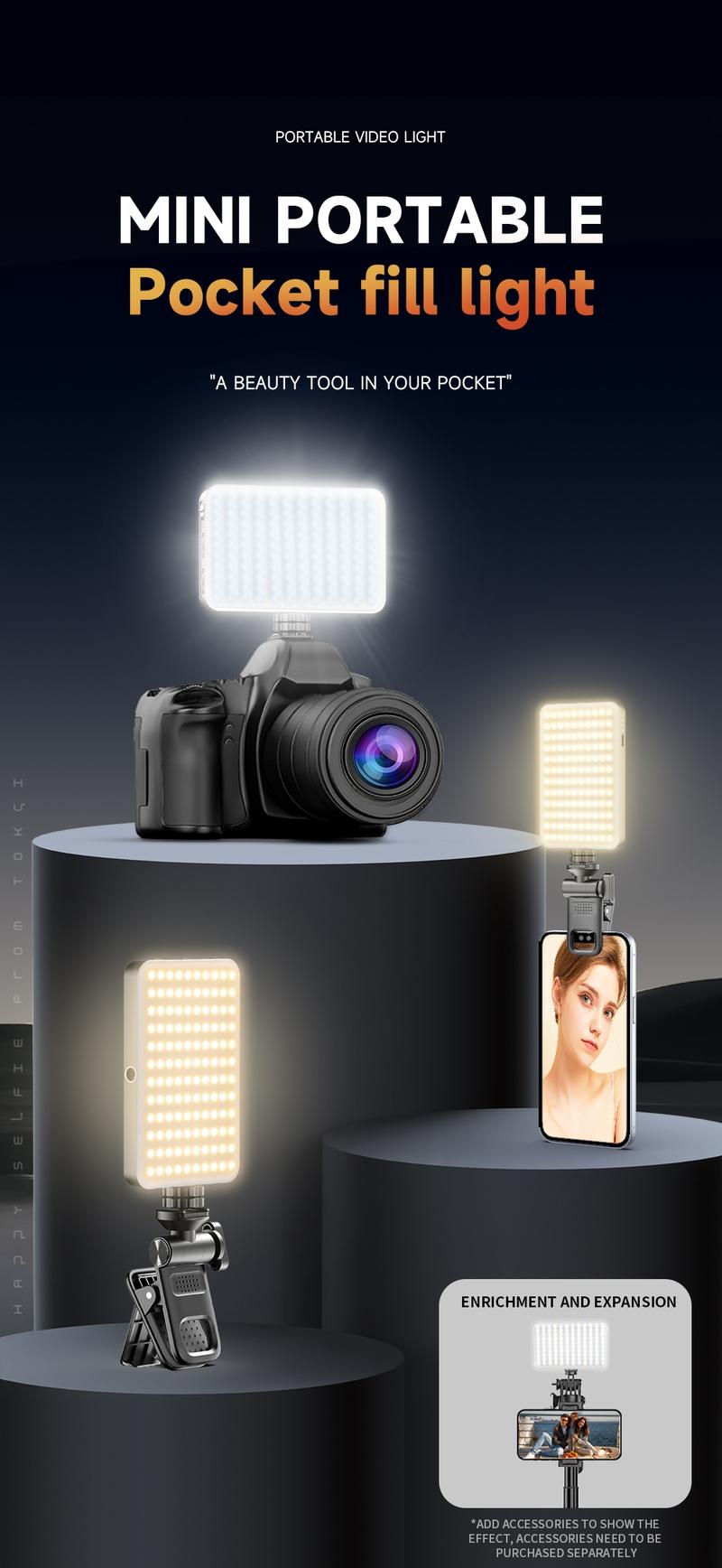 Portable Phone Light, Rectangular Camera Multi-Purpose Light, Enhances Photography & Video Quality, Built-In Battery Design, Camera Fill Light