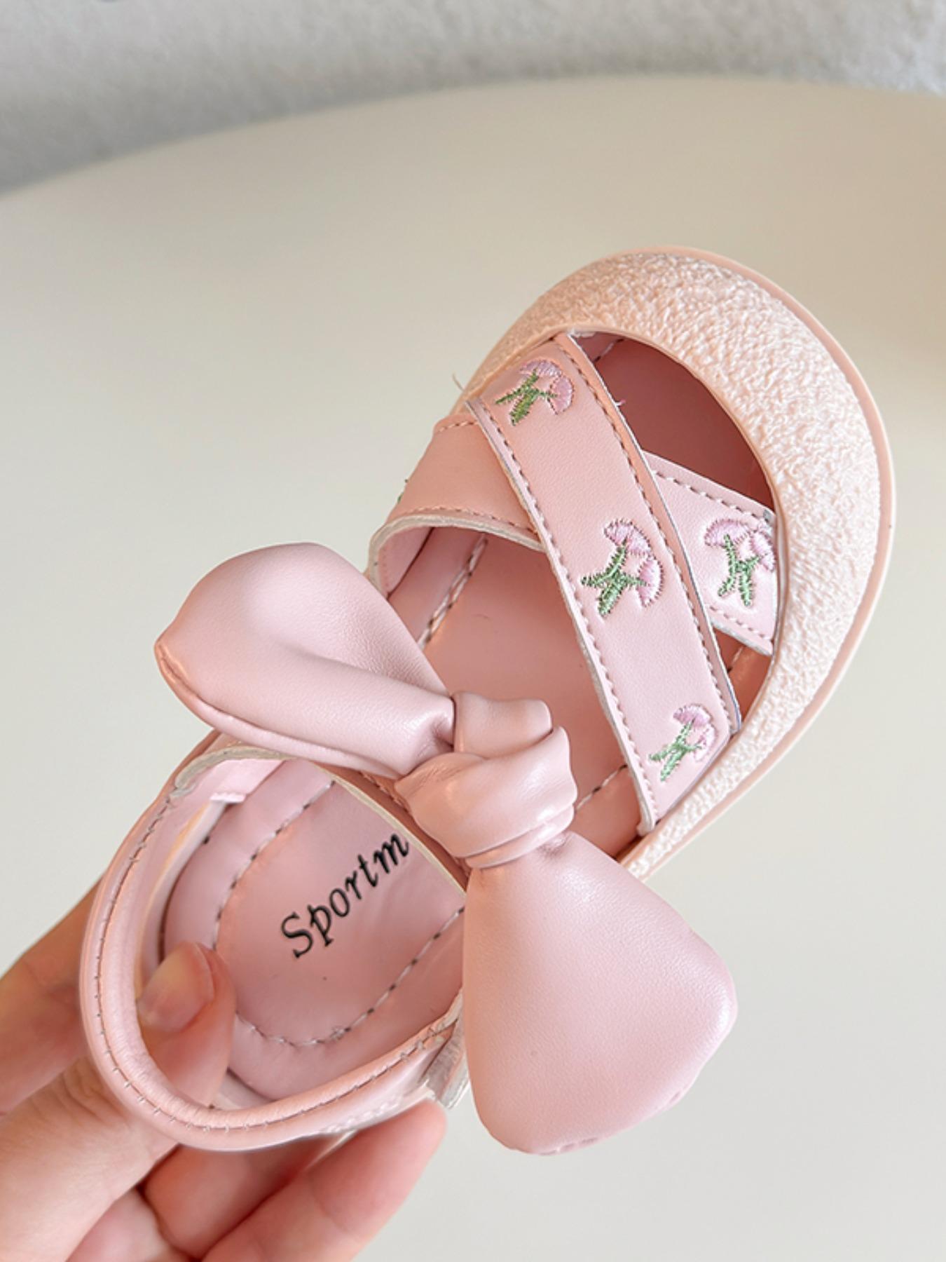 Cherry Embroidery Bow Infant Sandals, Sweet Princess Style, Easy-On Velcro, Soft Toe Protection, Non-Slip Rubber Sole, Summer