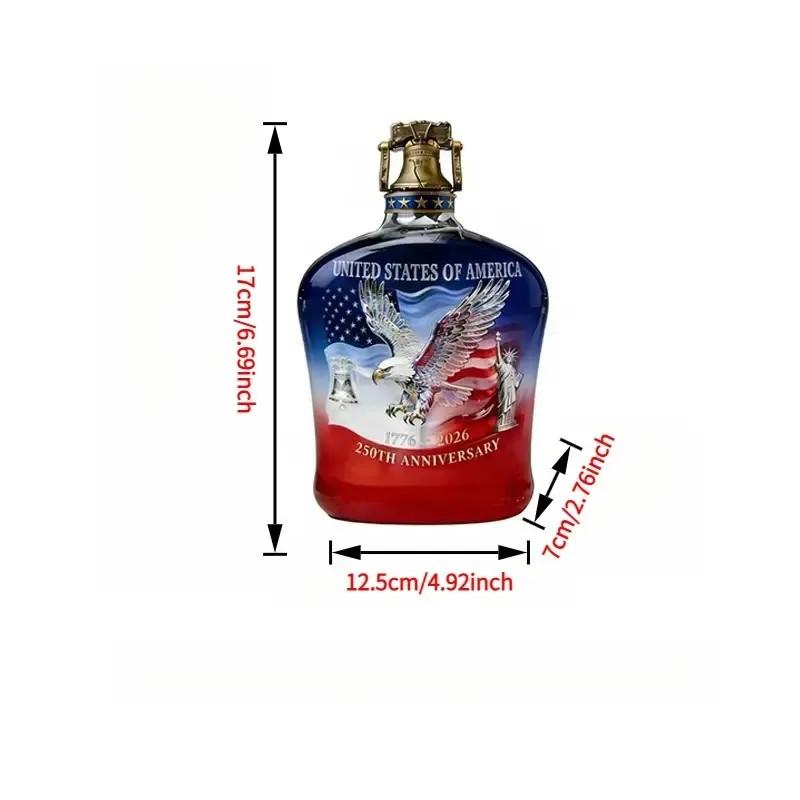 Unique 250 Year Commemorative Whiskey Decanter, Handcrafted Glass Bottle, Great Gift for Him, Bar & Man Cave Decor, 250th Anniversary Theme