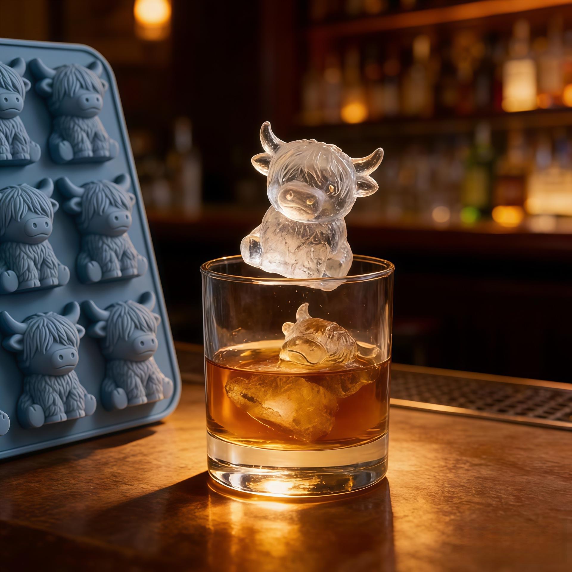 Highland Cow Model Quick Freeze Silicone Ice Tray, Durable Plastic Mold, Perfect Ice Cubes for Juice, Home Bar Accessories