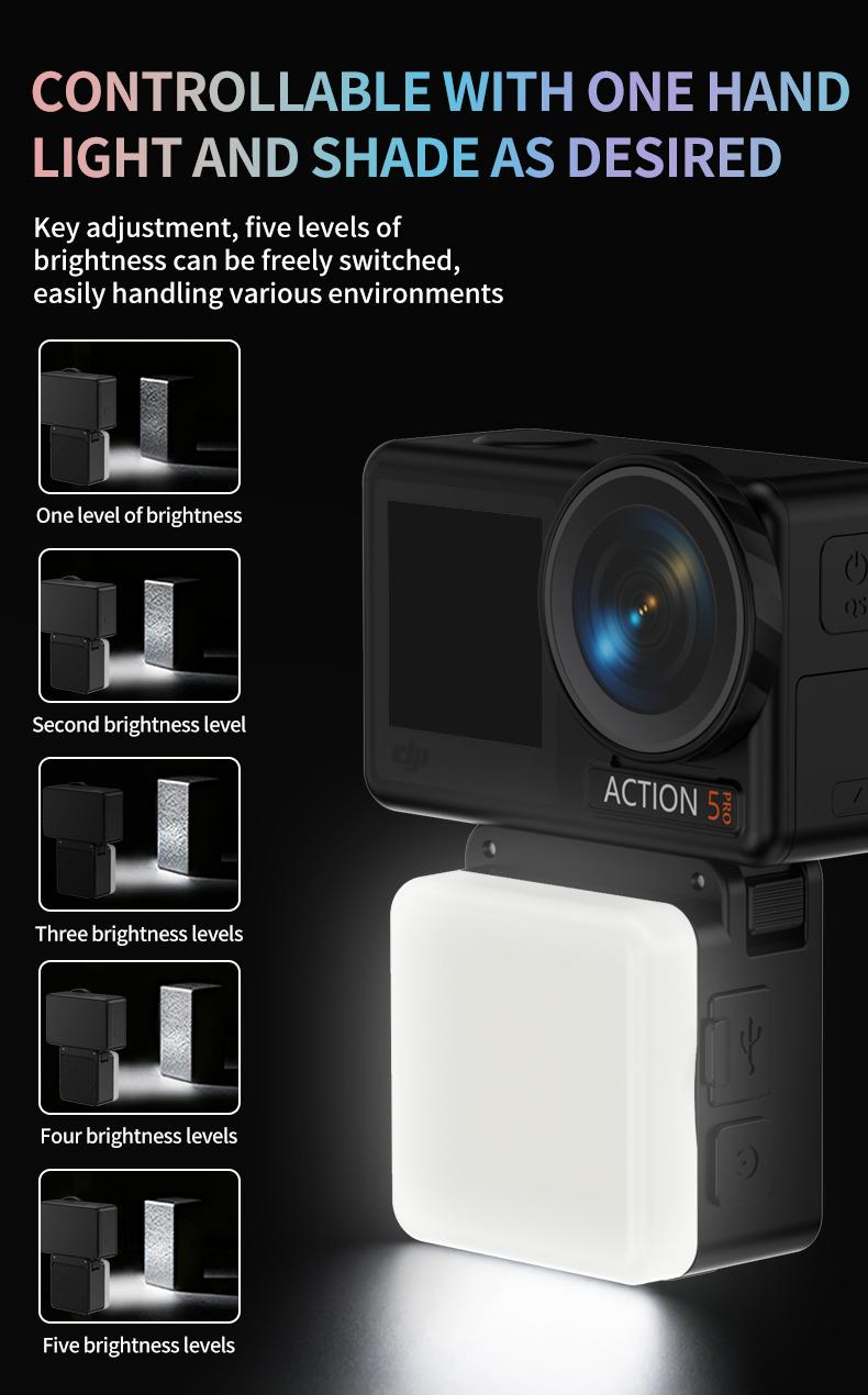 Waterproof Action Camera Fill Light for Night Riding & Diving, Mini Rechargeable Video Light for Vlog, 3300-6500k LED Lights