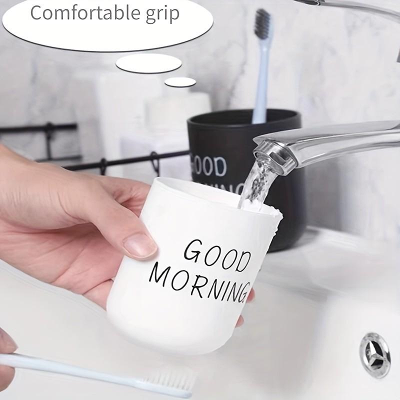 Good Morning Letter Pattern Toothbrush Holder, 1 Count Durable Plastic Toothbrush Cup, Cute Simple Toothbrush Holder for Bathroom Decor
