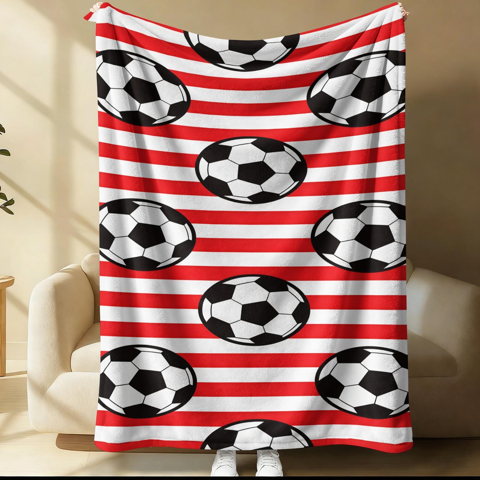 Football Pattern Blanket, Suitable For Daily, Festival, And Birthday Gifts For Children And Adults. Soft, Warm, And Lightweight Plush Blanket, Perfect For Decorating Beds, Sofas, Cars, And Rooms