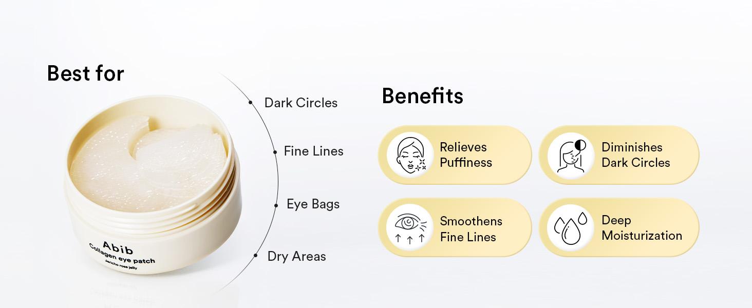 Abib Collagen Peptide Eye Patches for Wrinkles & Fine Line with Jericho Rose Jelly, 60 Count, Korean Skin Care