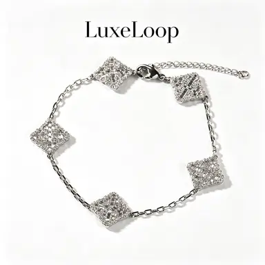 LuxeLoop Sparkling Square Charm Bracelet for Men Women, Dainty Adjustable Link Chain Bracelet, Trendy Daily Wear Fashion Statement Wrist Jewelry, Elegant Stackable Accessory for Party Holiday Dating, Ideal Gift Choice