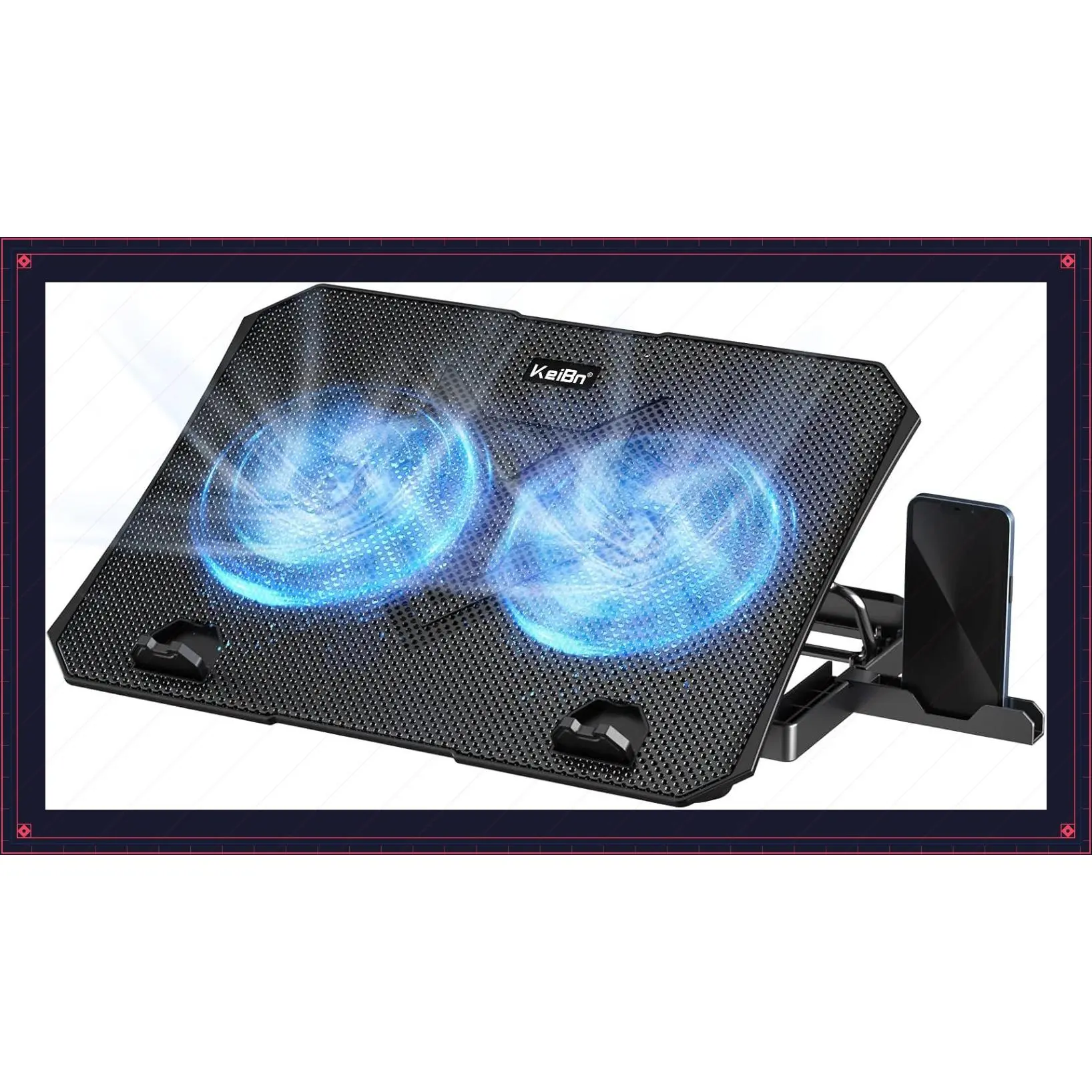 Laptop Cooling Pad, Gaming Laptop Cooler 2 Fans for 10-15.6 Inch Laptops, 5 Height Stands, 2 USB Ports (S039)Gift