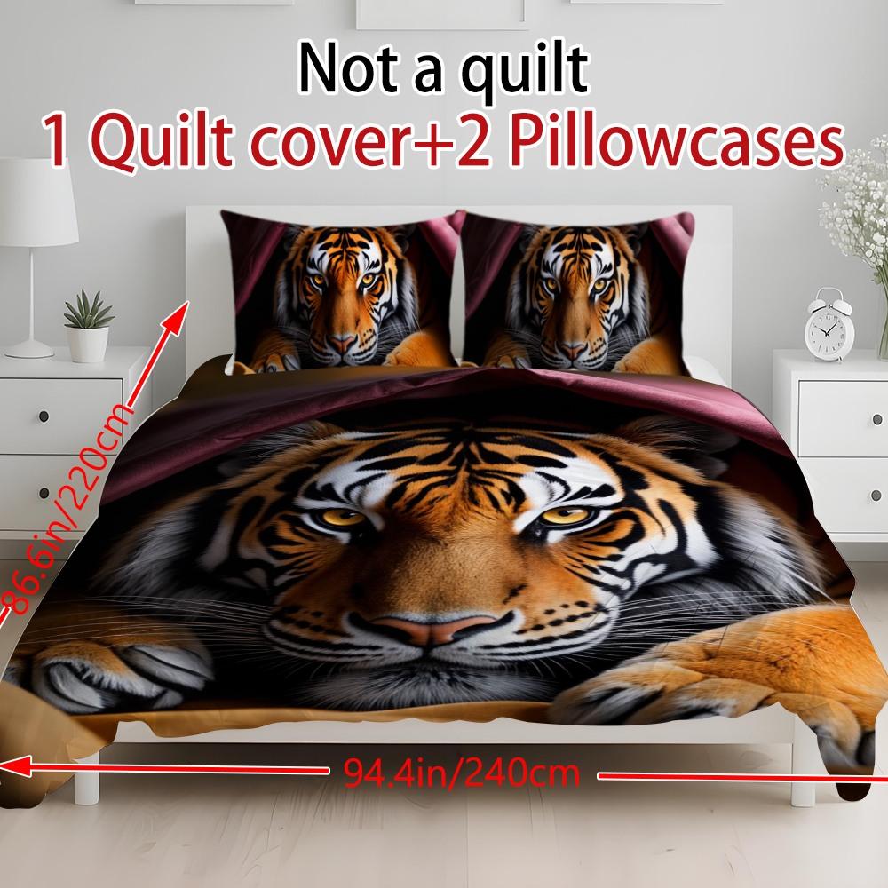 Bedding 3-piece set - 3PCS,orange and purple patterned tiger lying down comforter set (1 comforter cover + 2 pillowcases, filling not included). soft and comfortable, suitable for family bedrooms.