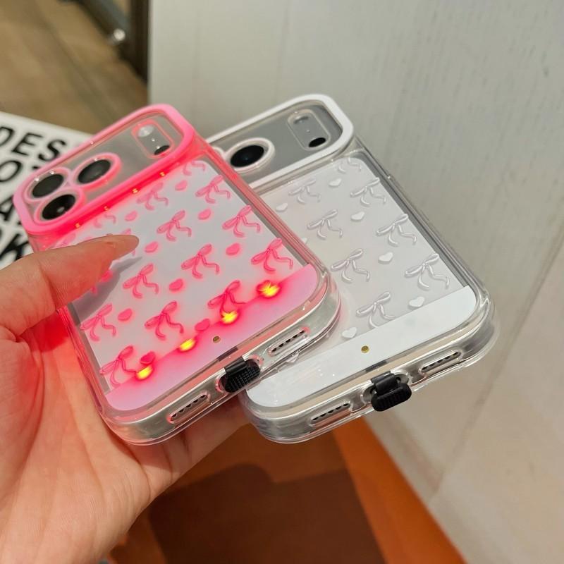 Bow LED Glow Phone Case, Cartoon Hollow Out Design, Romantic Heart Style, Compatible with iPhone X/XR/XS MAX/11/12/13/14/15/16/17 Pro/Plus/Pro Max