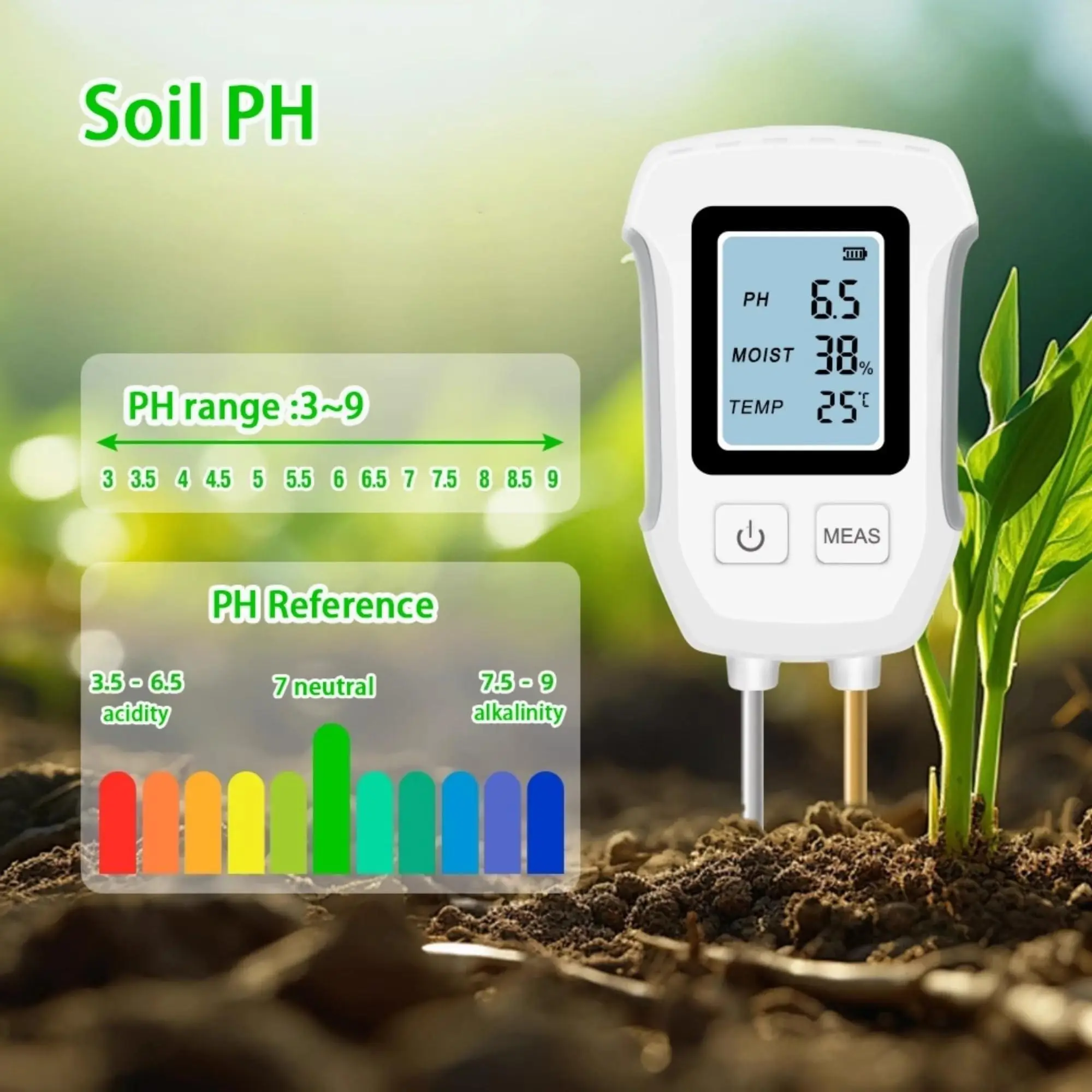 Soil Ph Tester, Temperature Humidity Sensor, Orchard Pot Plant Soil Moisture Meter, Essential Tool for Gardening and Agriculture, Detector