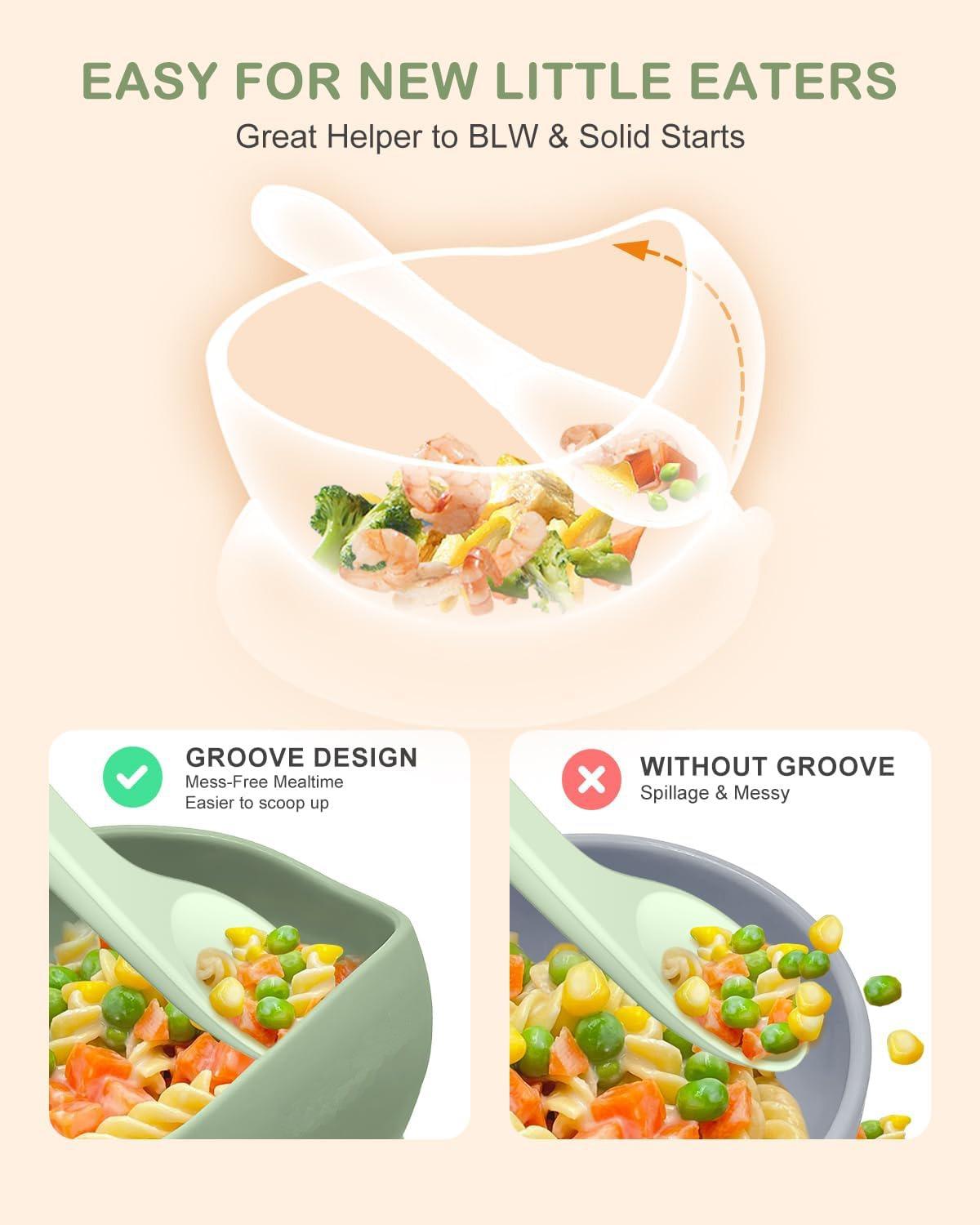 Baby Feeding Set Silicone Smiley Face Plate, Snail Bowl, Bear Food Box, Bib, Cup, Forks, BPA Free Trays, Play Food Tableware, Baby Food Tools for Infants, Cutlery Utensil Sets