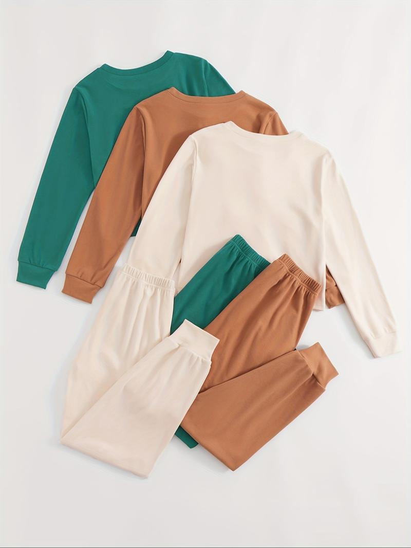 Women's Solid Color Long Sleeve Tee & Tie Front Elastic Waist Pants Loungewear Set, Casual Comfy Round Neck Top & Trousers PJ Set, Ladies Sleepwear for Spring & Fall