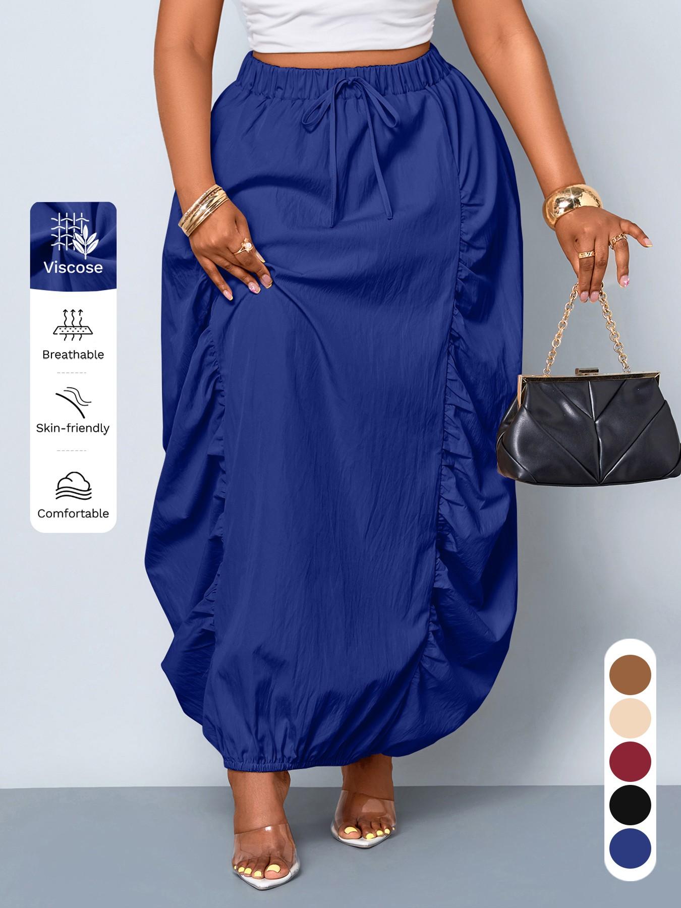 Plus Size Women Solid Color Maxi Skirt Elastic Waist, Casual Elegant for Work and Daily Wear for All Season Wear