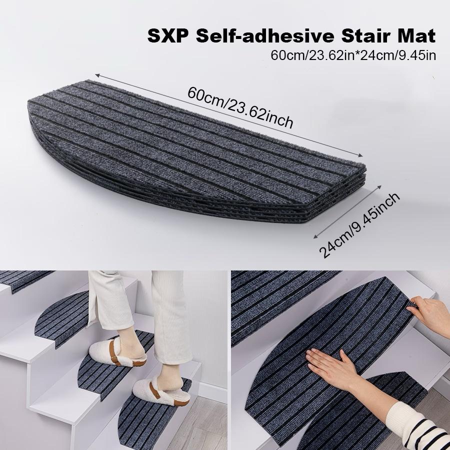 [Stair Treads] 6/15pcs Half-Round Stair Treads, Non-Slip Stair Carpets, Step Protection Rugs, Dective Trimmed Stair Mats, Indoor Room Supplies and Bedside Accessories, Suitable for Indoor, Outdoor Stairs and Various Scenarios