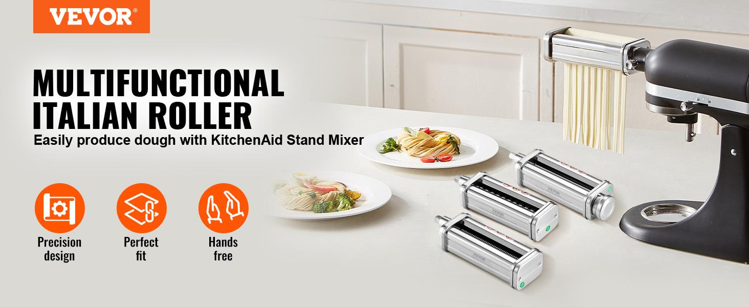 Pasta Attachment for KitchenAid Stand Mixer, Stainless Steel Pasta Roller Cutter Set Including Pasta Sheet Roller, Spaghetti and Fettuccine Cutter, 8 Adjustable Thickness Knob Pasta Maker, 3Pcs