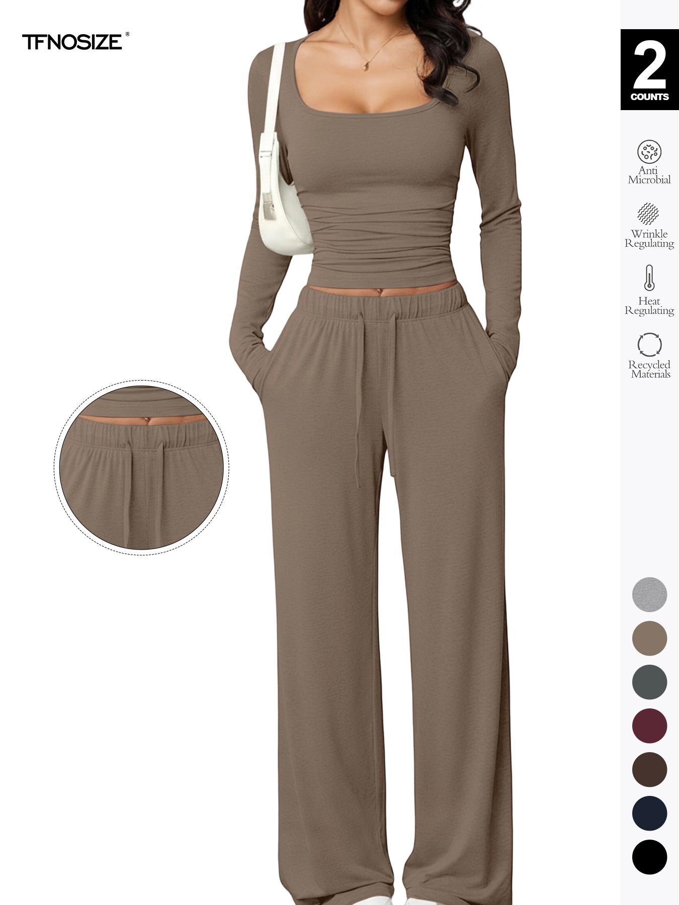 Women's Long Sleeve Square Neck Loungewear Set, Casual Loose Fit Home Wear, All Seasons Comfortable Fabric, 2026 New Arrival