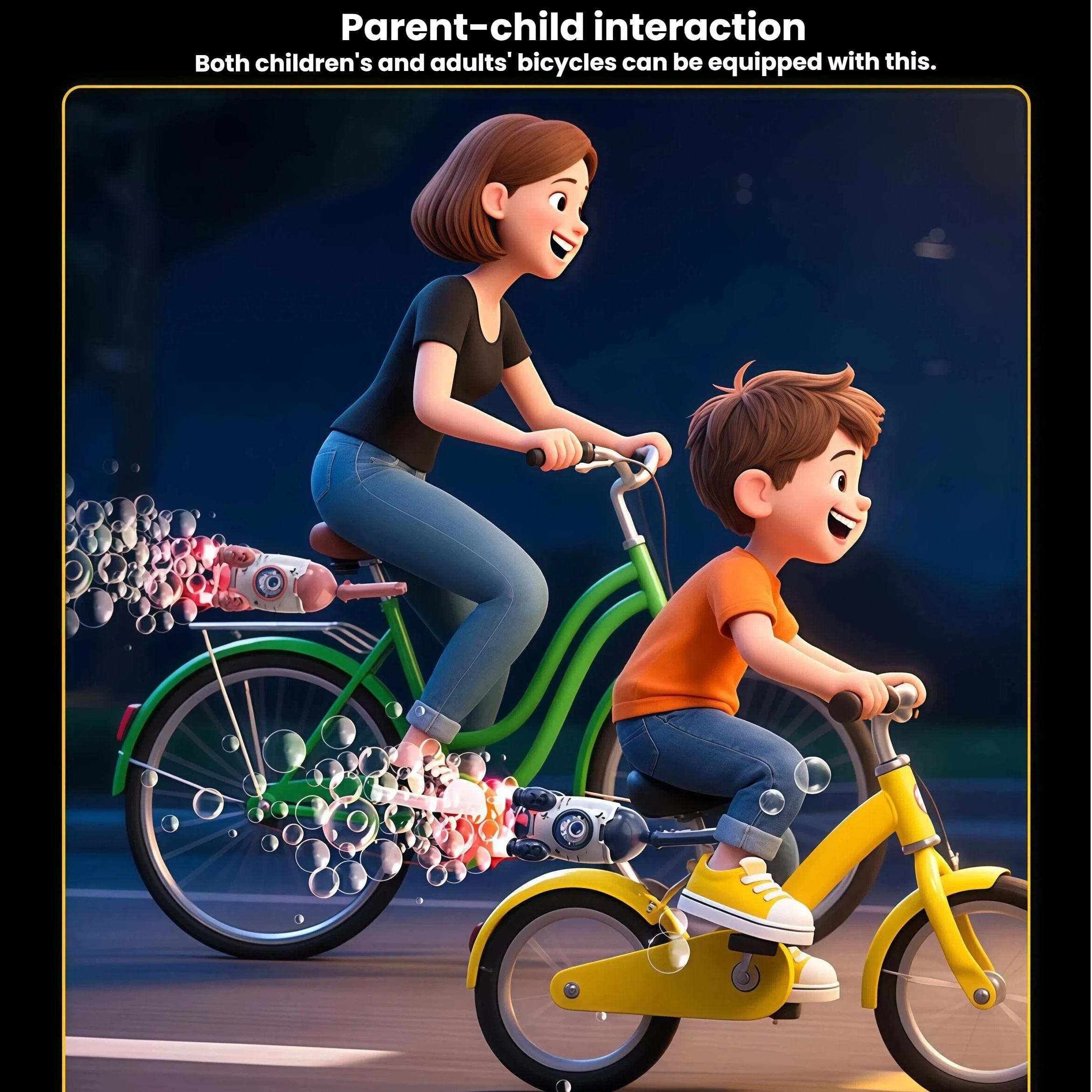 Bicycle Mounted Rocket Bubble Machine, Auto Lights, Super Bubble Output, Fits Bike/Motorcycle, Remote Control Outdoor Bubble Toy for Kids 3-6 & 6-8 Years Old （ Includes 50ML*2 Bubble Solution）