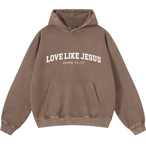 Holafish Women's "Love Like Jesus" Print Acid Wash Hoodie Vintage Sweatshirt Oversized Loose Fit Winter Warm Streetwear Casual Tunic