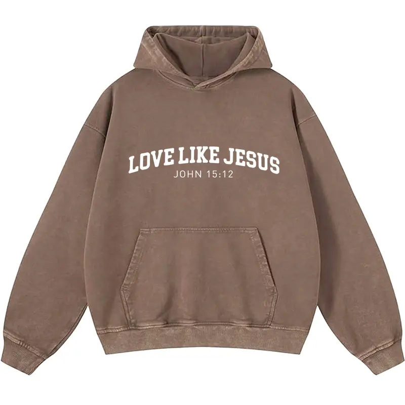 Holafish Women's "Love Like Jesus" Print Acid Wash Hoodie Vintage Sweatshirt Oversized Loose Fit Winter Warm Streetwear Casual Tunic