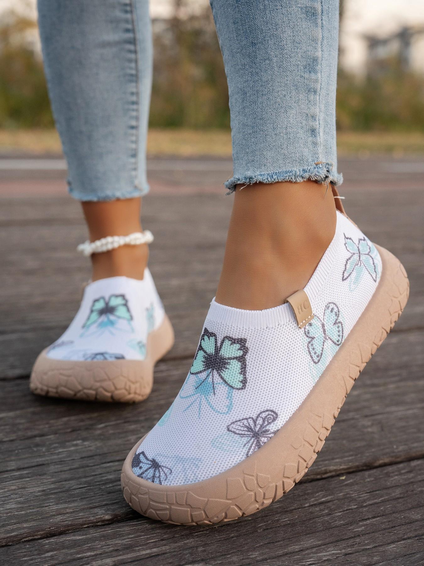 Women's Colorful Graffiti Slip-On Sneakers, Breathable Knit Mesh Comfortable Walking Shoes, Lightweight Non-Slip Soft Sole Casual Loafers for Outdoor, Work, Travel and All-Day Wear