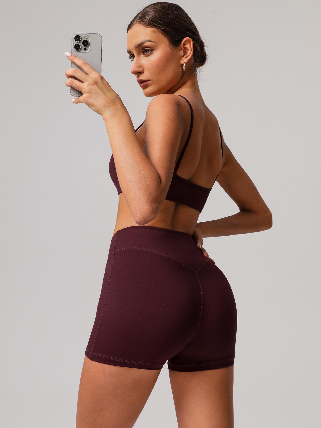 Women's Solid Color Fitness Sport Two-Piece Set, High Elastic Tank Top and High Waist Butt Lifting Shorts, Suitable for Gym and Outdoor Activities