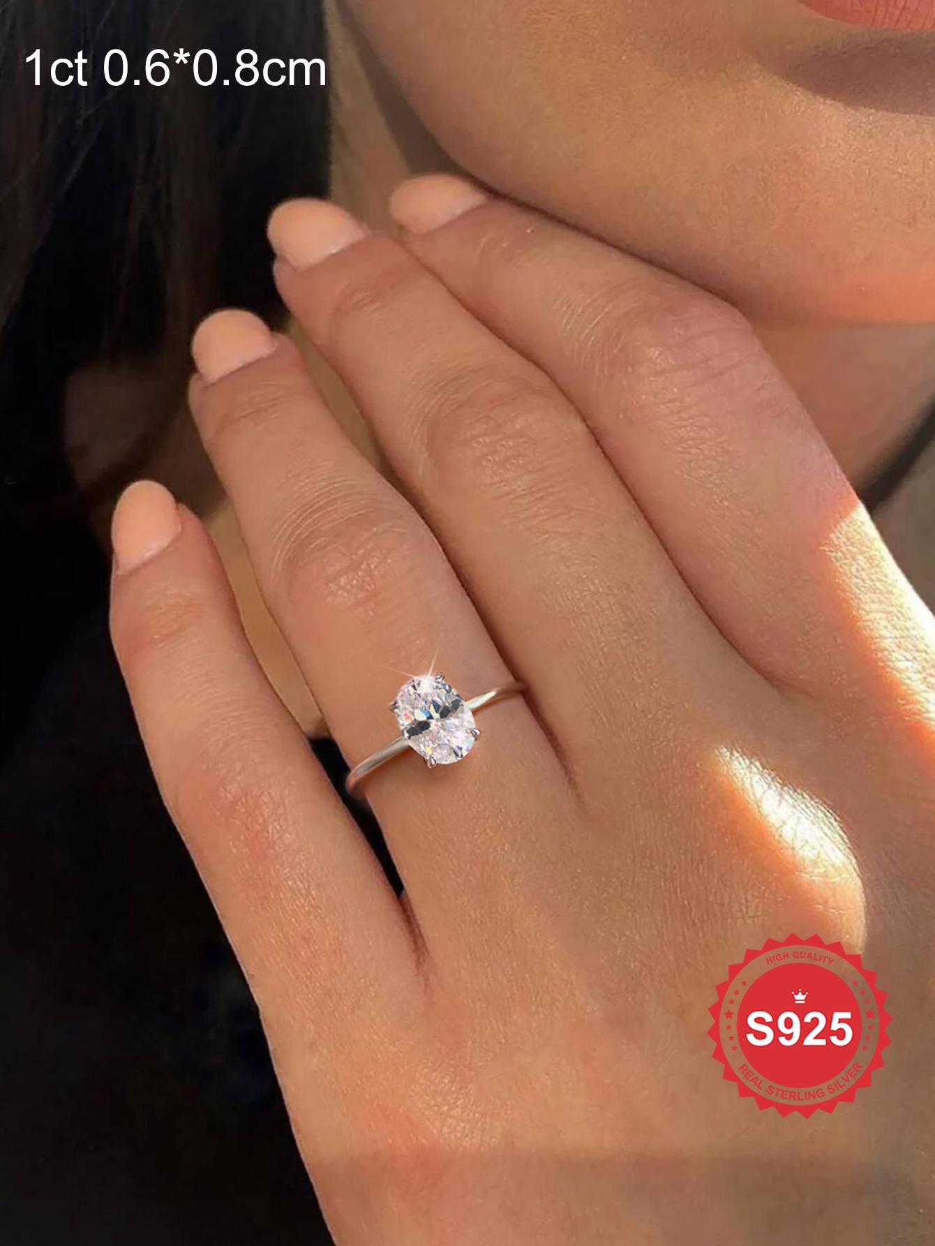 S925 Sterling Silver Fashionable Oval Shaped Artificial Zircon Ring, Elegant Jewelry for Women, Trendy All-match & Exquisite Jewelry for Birthday Gift