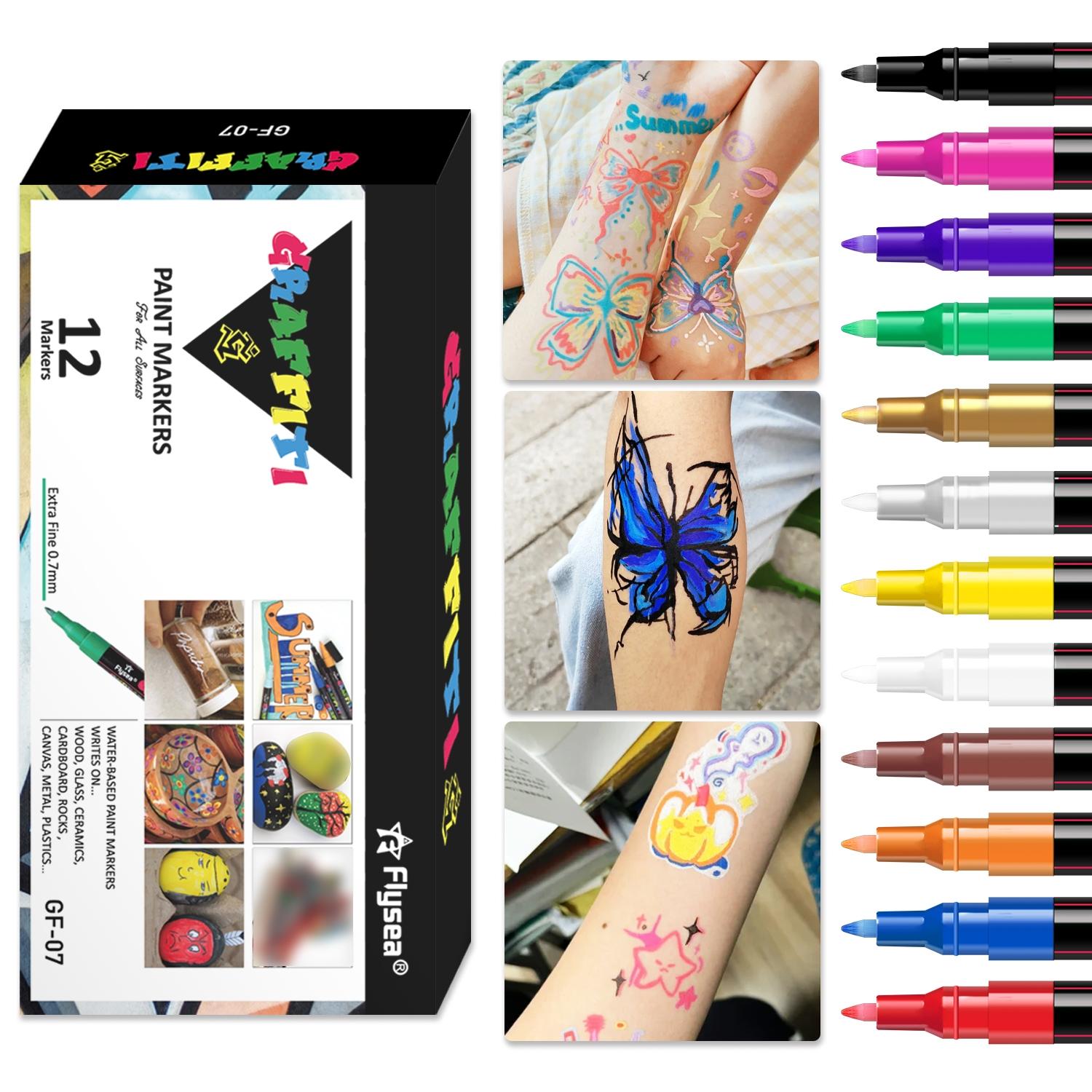 12pcs/set Body Paint Marker Pen High Pigment, Face Body Art Temporary Tattoo Drawing Pen, Party Supplies, Valentine's Day Gift