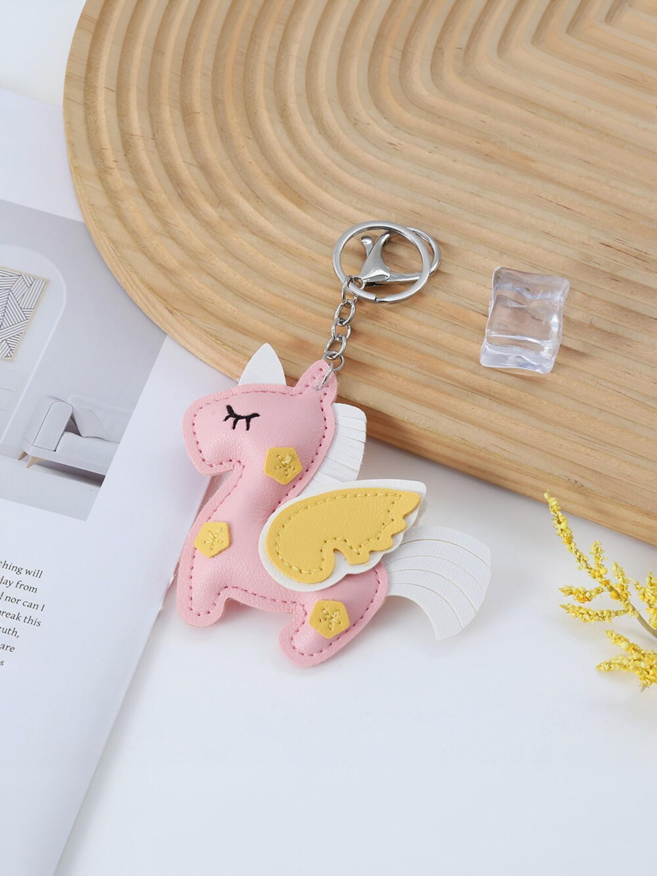 New Mini Horse Leather Keychain, PU Bag Key Ring, Dual Layer Multi-Sided Unicorn Leather Pendant, Perfect Holiday Gift