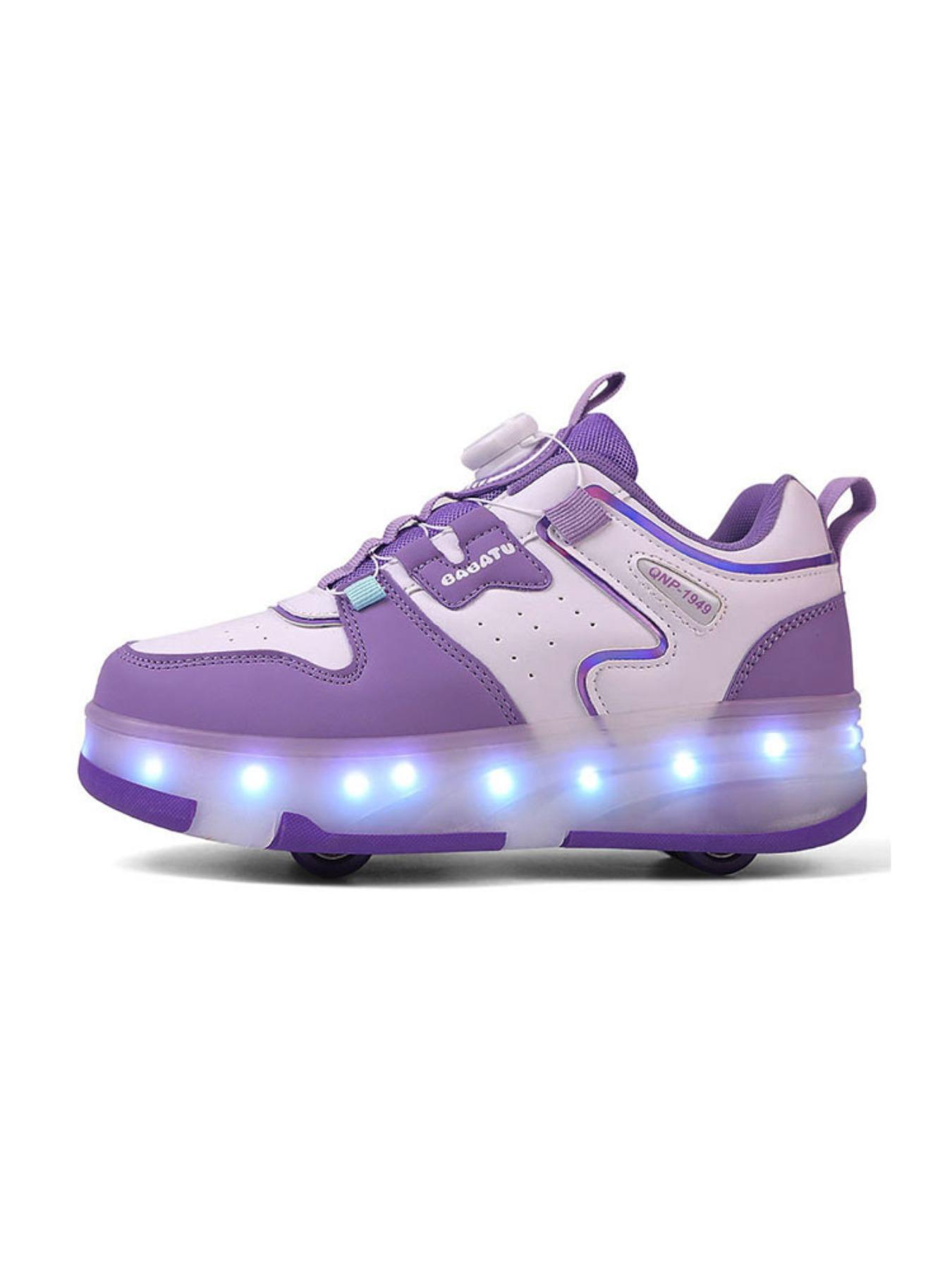 Girls' Four-Wheel Roller Skates, Adjustable LED Light-Up Shoes, PU Leather, USB Charging, Detachable Wheels, All-Season Casual Style