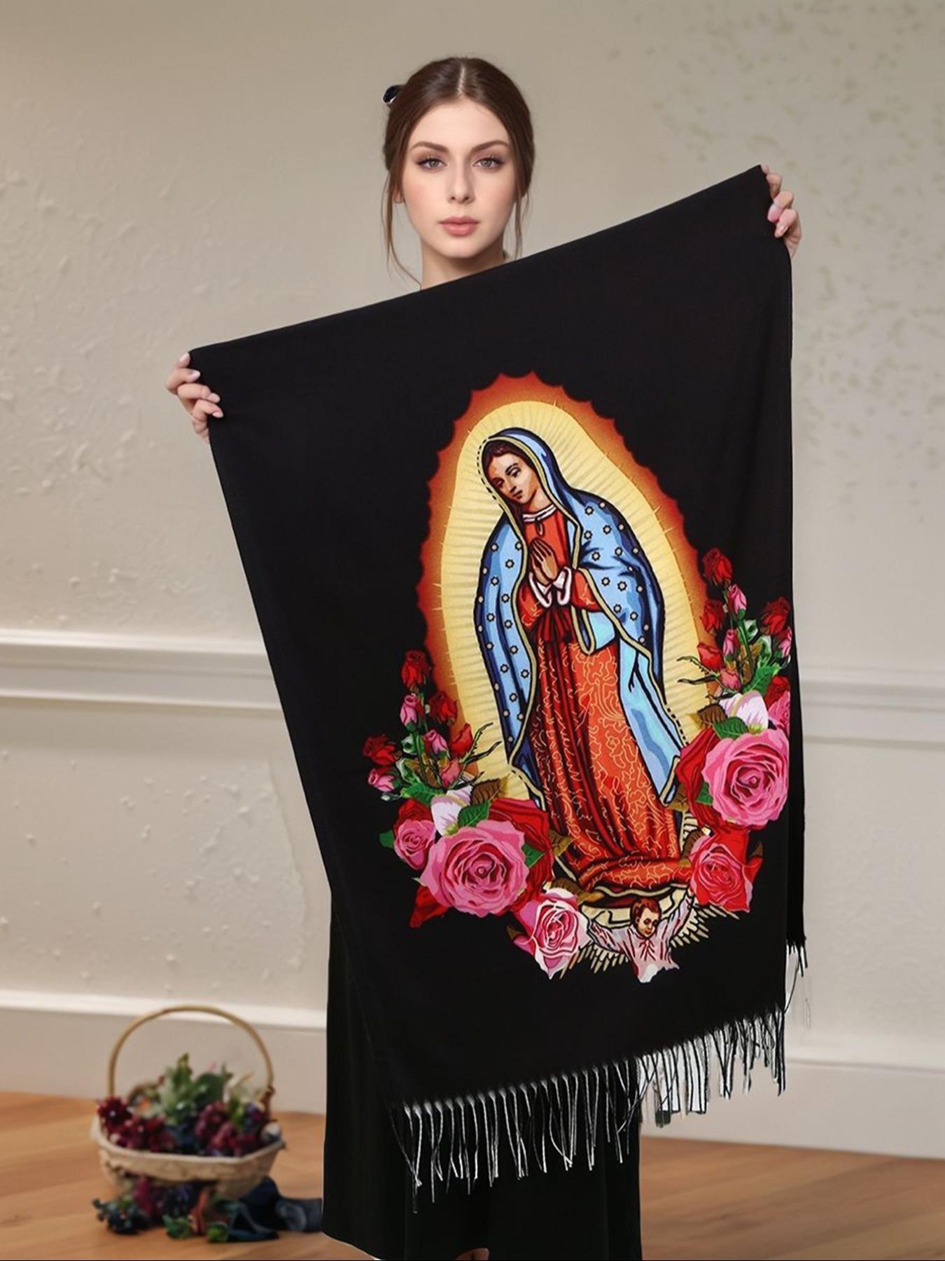 Elegant Printed Polyester Scarf with Tassel Fringe, Shawl Wrap for Women, Windproof & Warm, Perfect for Parties & Gifts, Tassel Decor Shawl