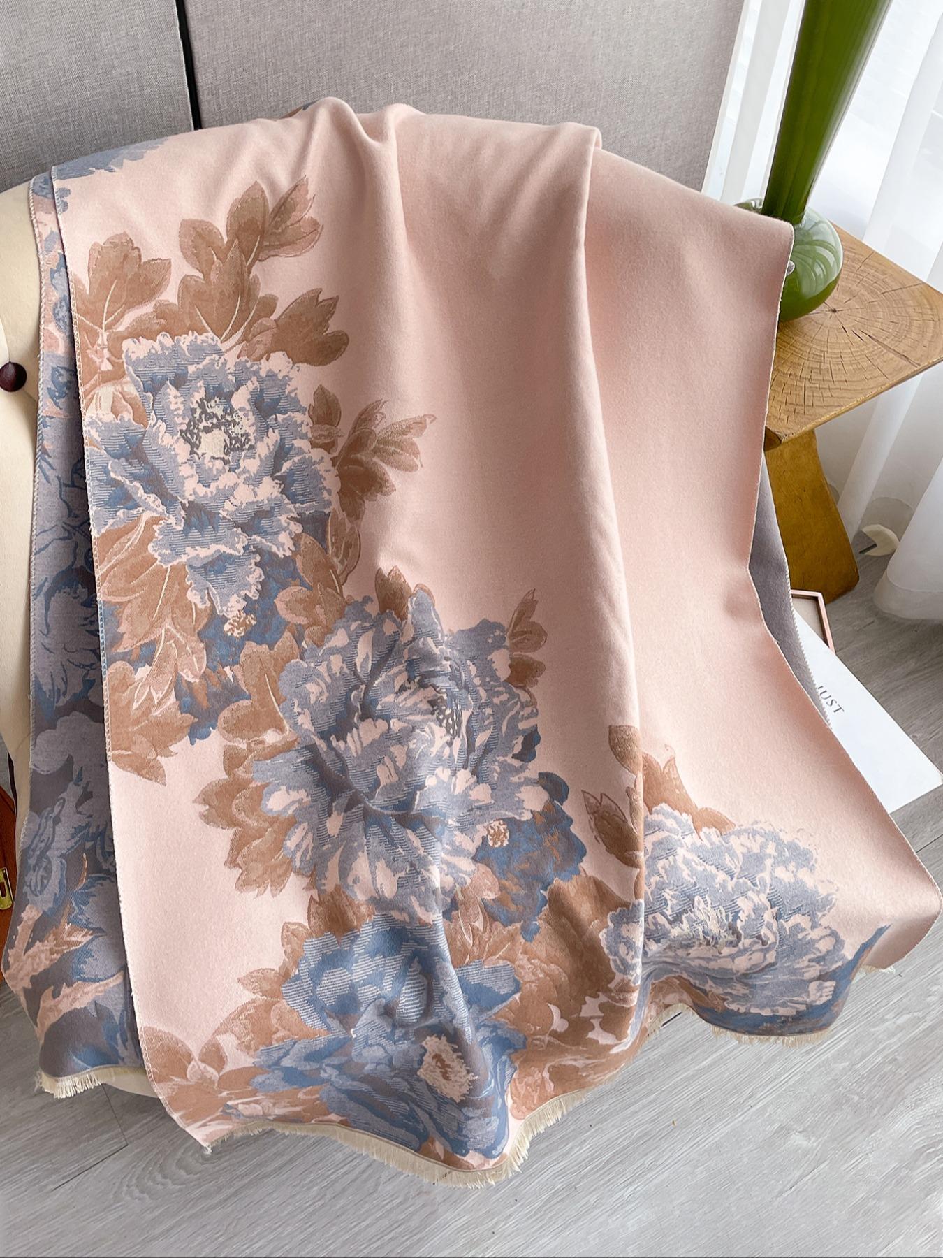 Women's Fashion Scarf, Floral Jacquard Shawl, Warm Thick Woven Fabric, Elegant Fitted Design, Perfect for Fall & Winter Wear